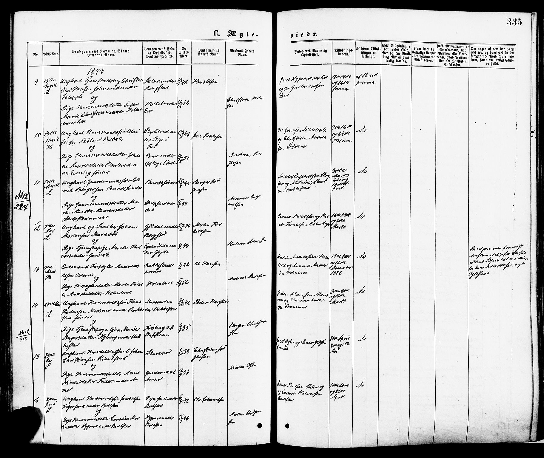 Høland prestekontor Kirkebøker, AV/SAO-A-10346a/F/Fa/L0012.a: Parish register (official) no. I 12A, 1869-1879, p. 335