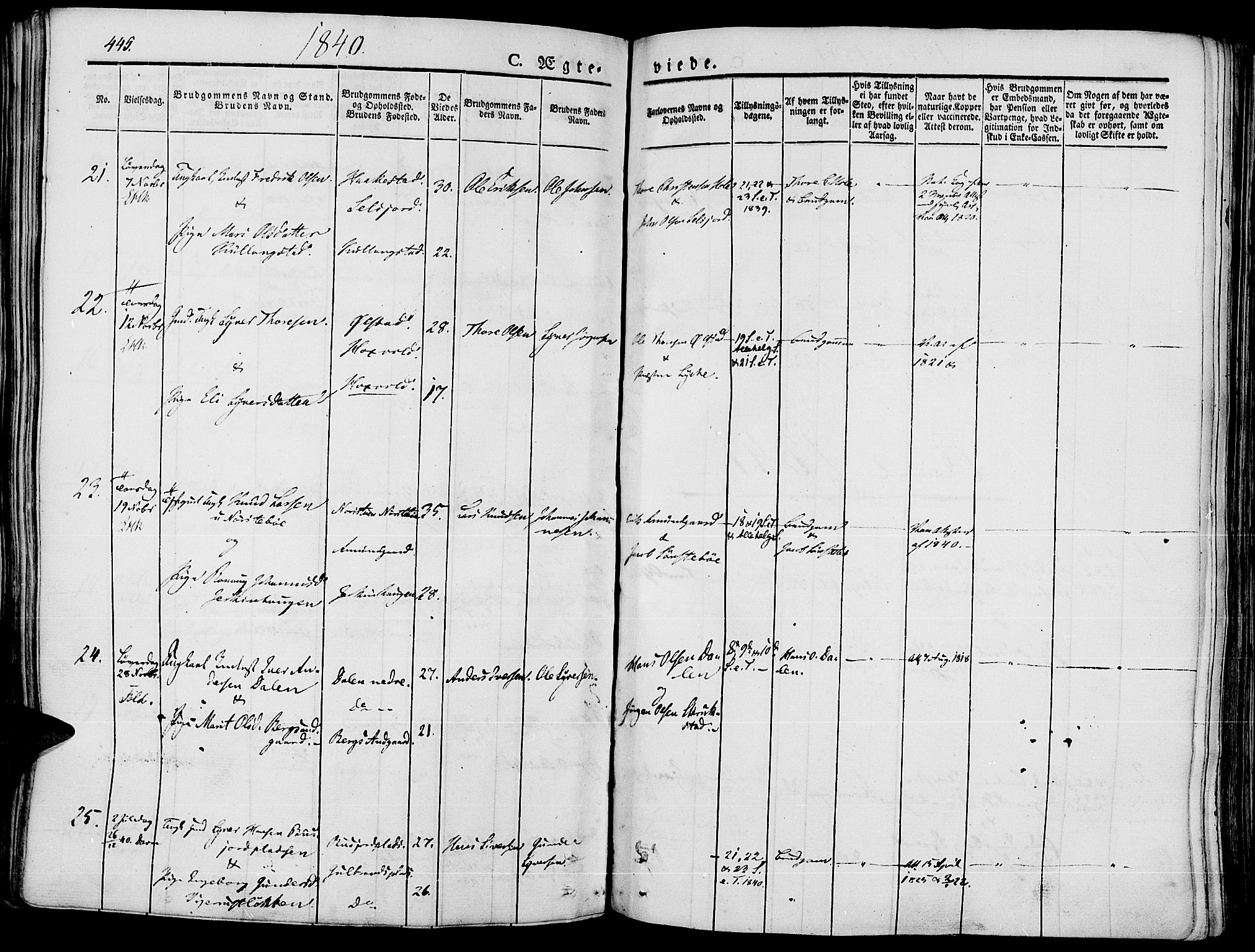 Lesja prestekontor, SAH/PREST-068/H/Ha/Haa/L0005: Parish register (official) no. 5, 1830-1842, p. 445