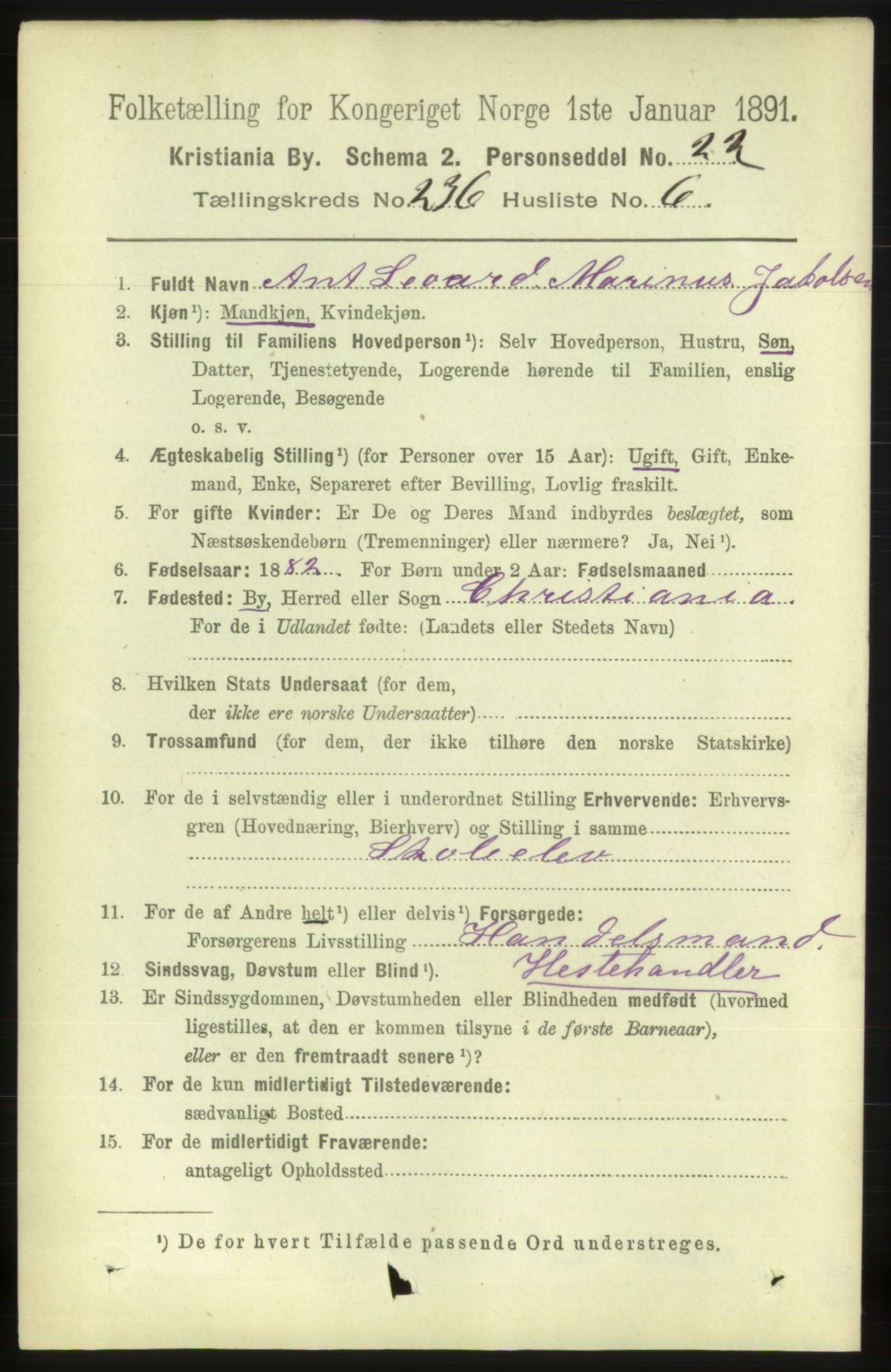 RA, 1891 census for 0301 Kristiania, 1891, p. 144073