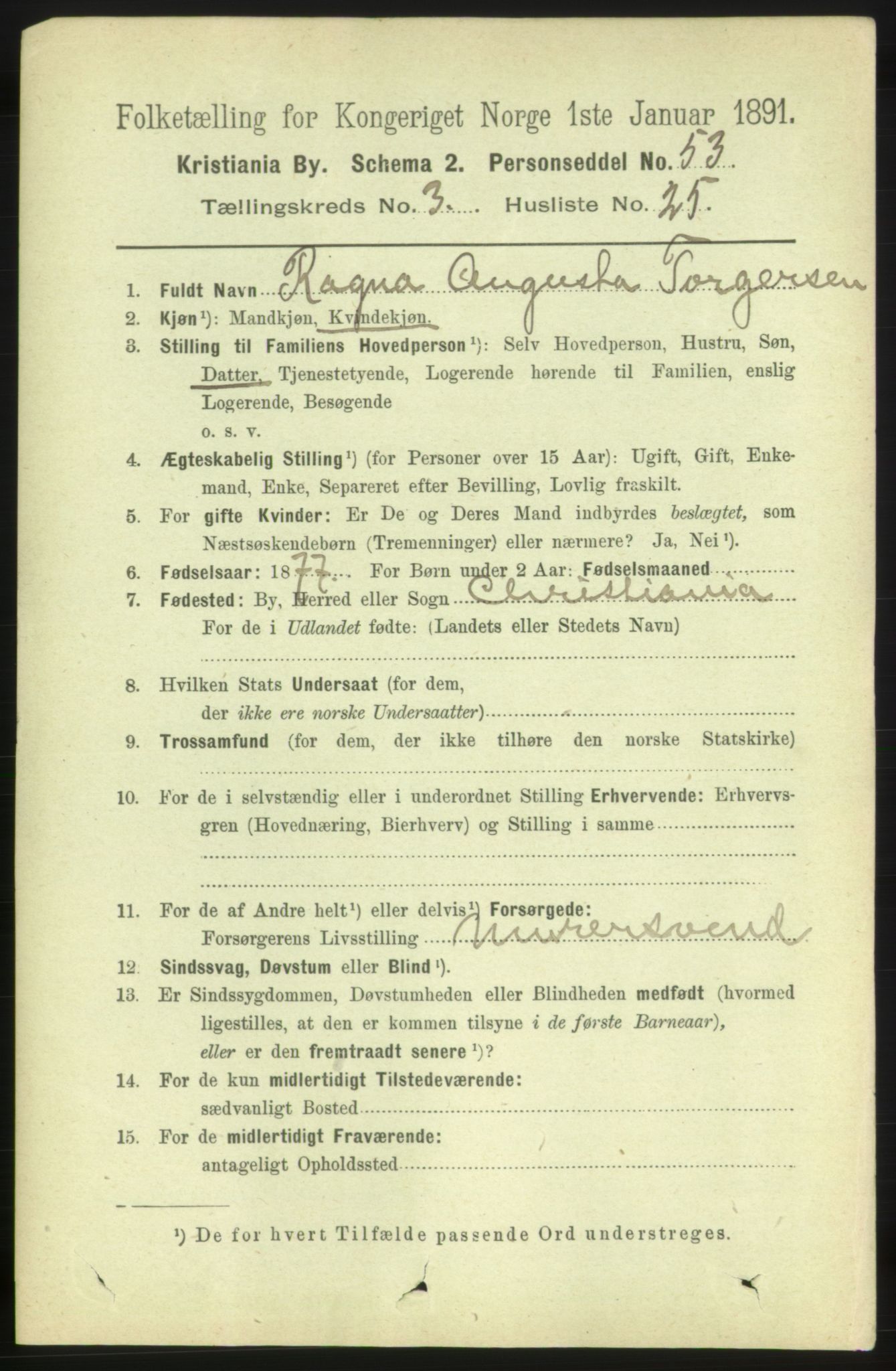 RA, 1891 census for 0301 Kristiania, 1891, p. 2050