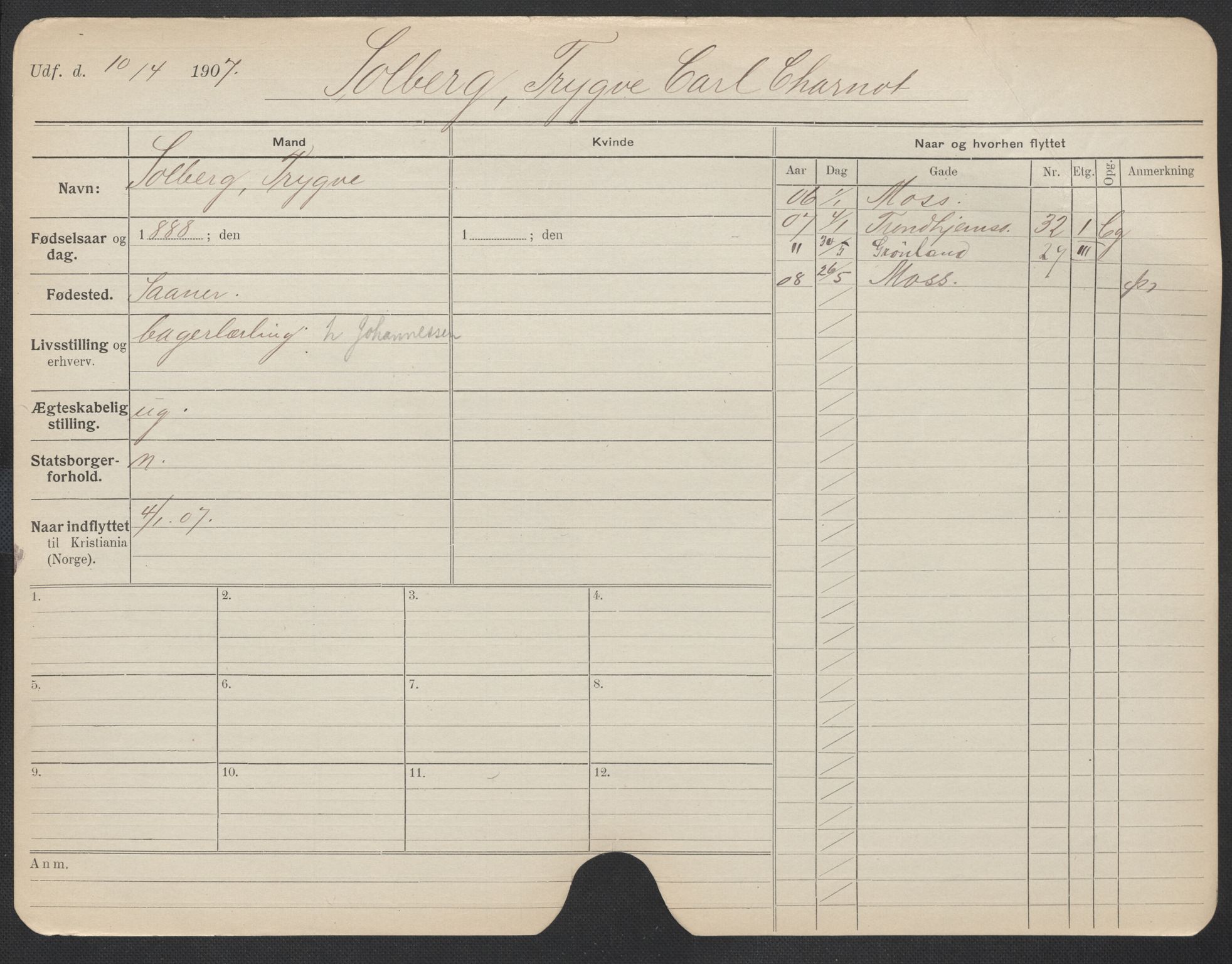 Oslo folkeregister, Registerkort, AV/SAO-A-11715/F/Fa/Fac/L0010: Menn, 1906-1914, p. 554a