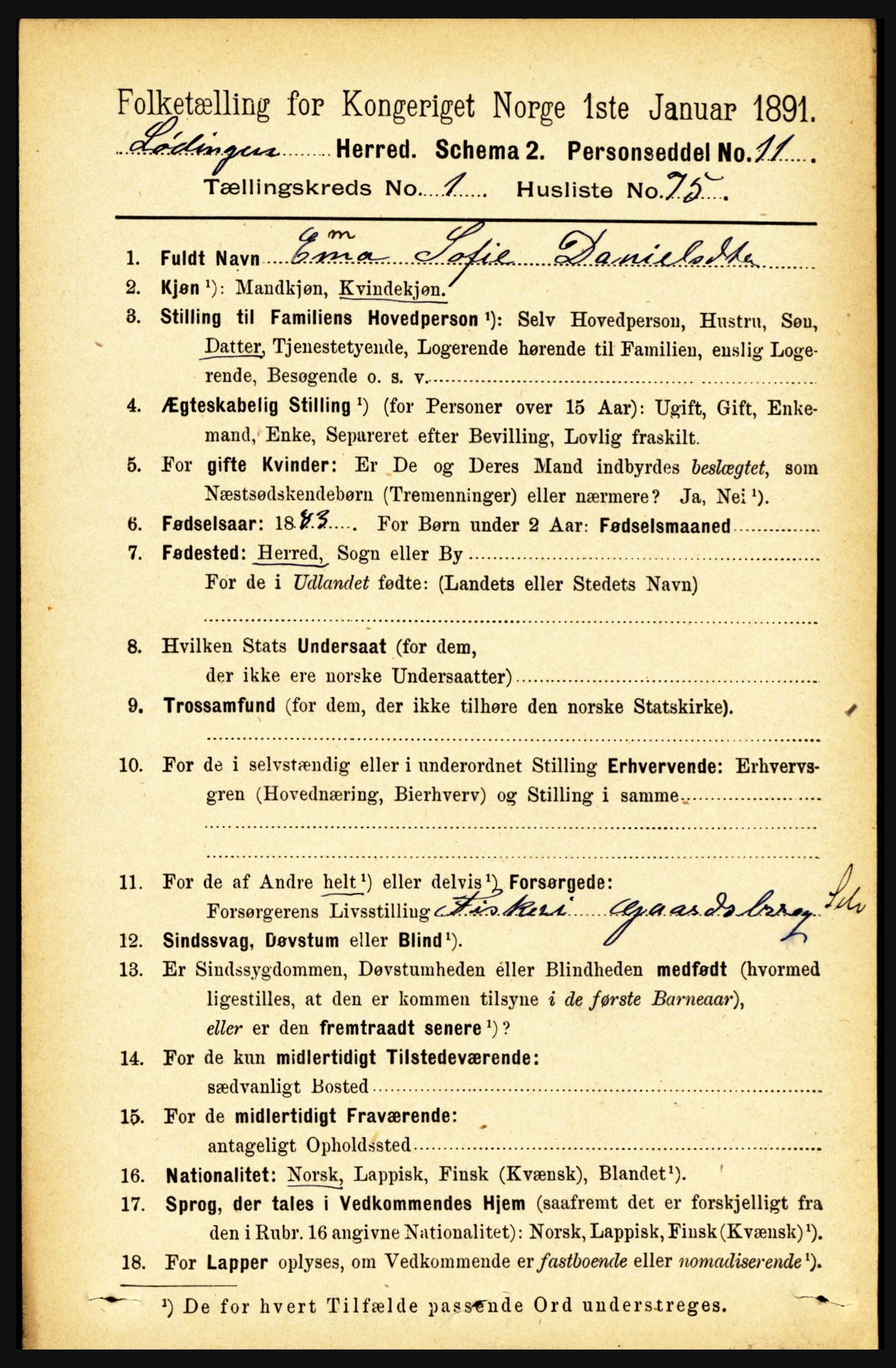 RA, 1891 census for 1851 Lødingen, 1891, p. 627