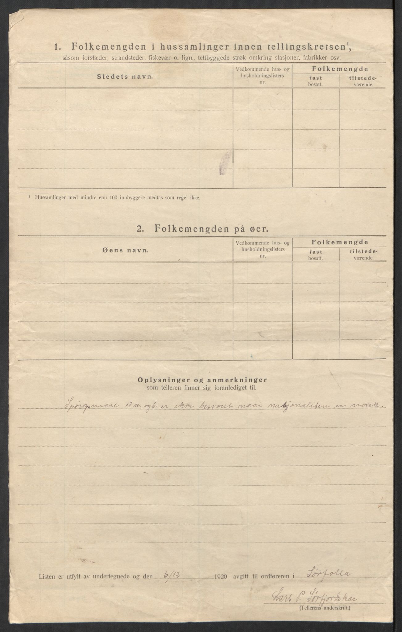 SAT, 1920 census for Sørfold, 1920, p. 17