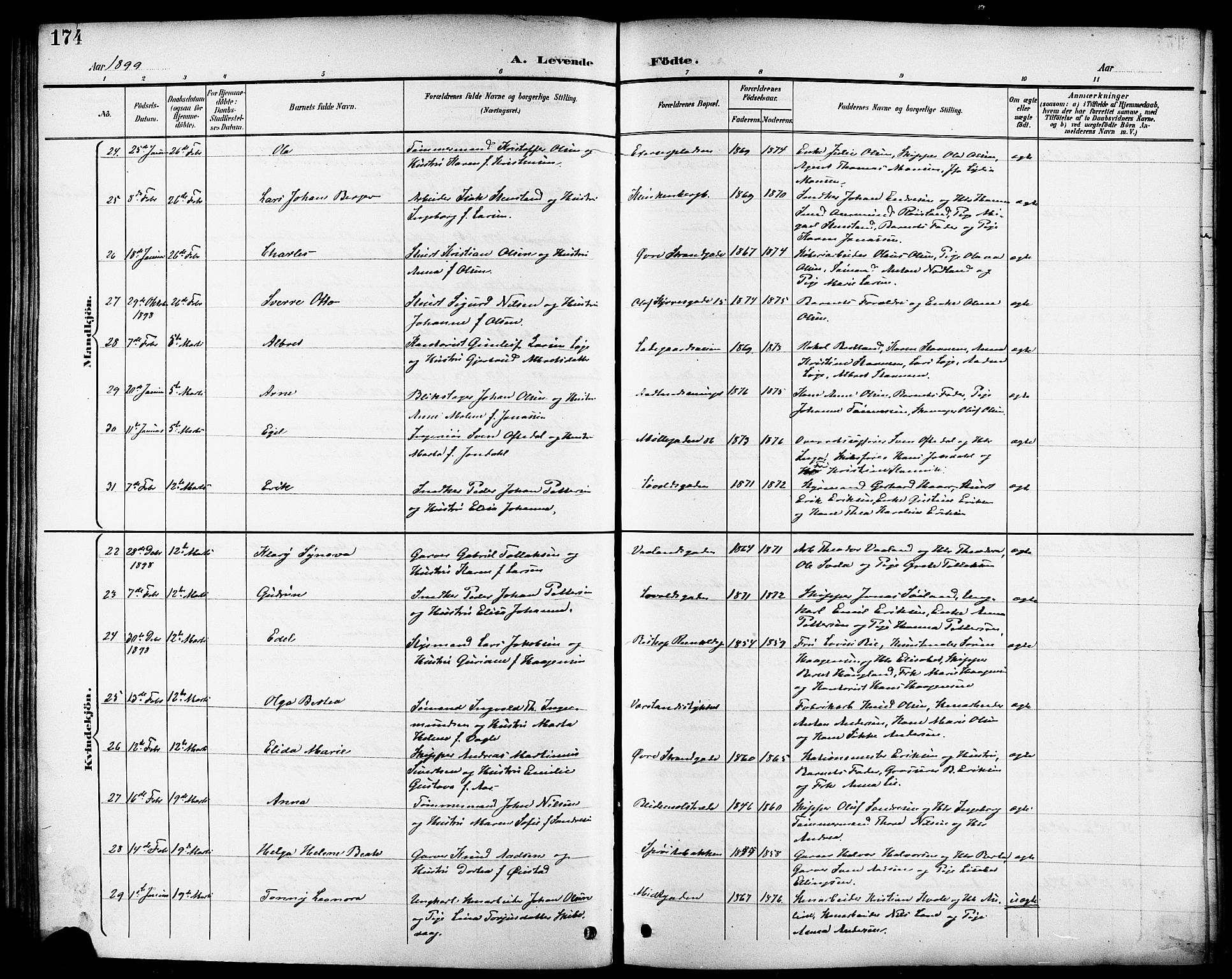 Domkirken sokneprestkontor, AV/SAST-A-101812/001/30/30BB/L0016: Parish register (copy) no. B 16, 1891-1902, p. 174