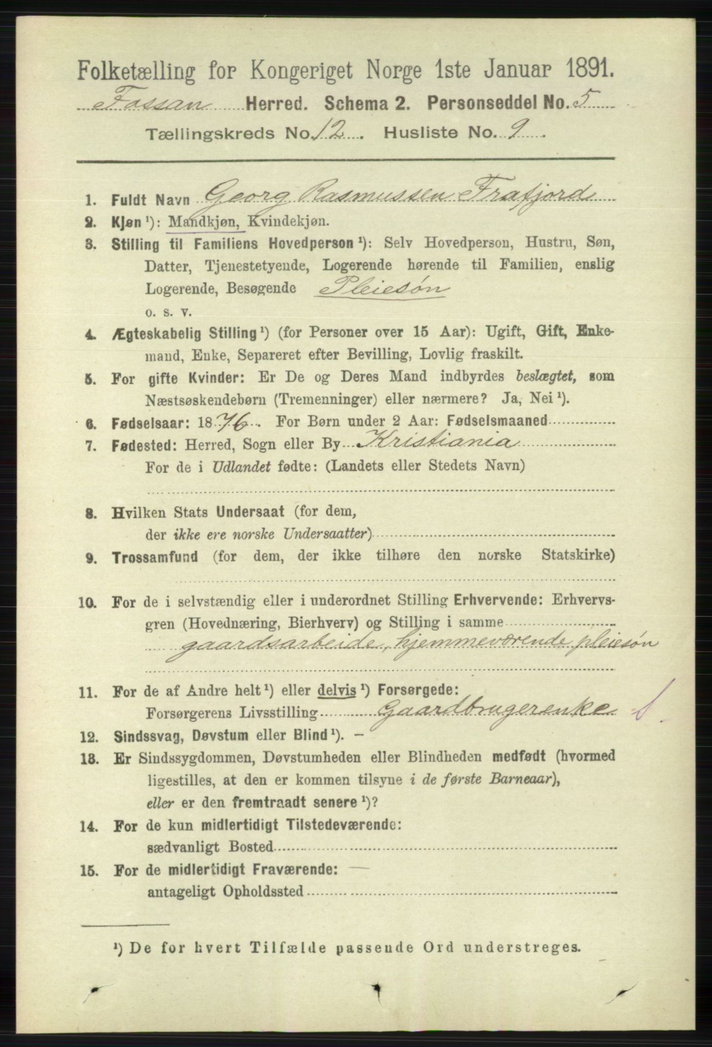 RA, 1891 census for 1129 Forsand, 1891, p. 2002