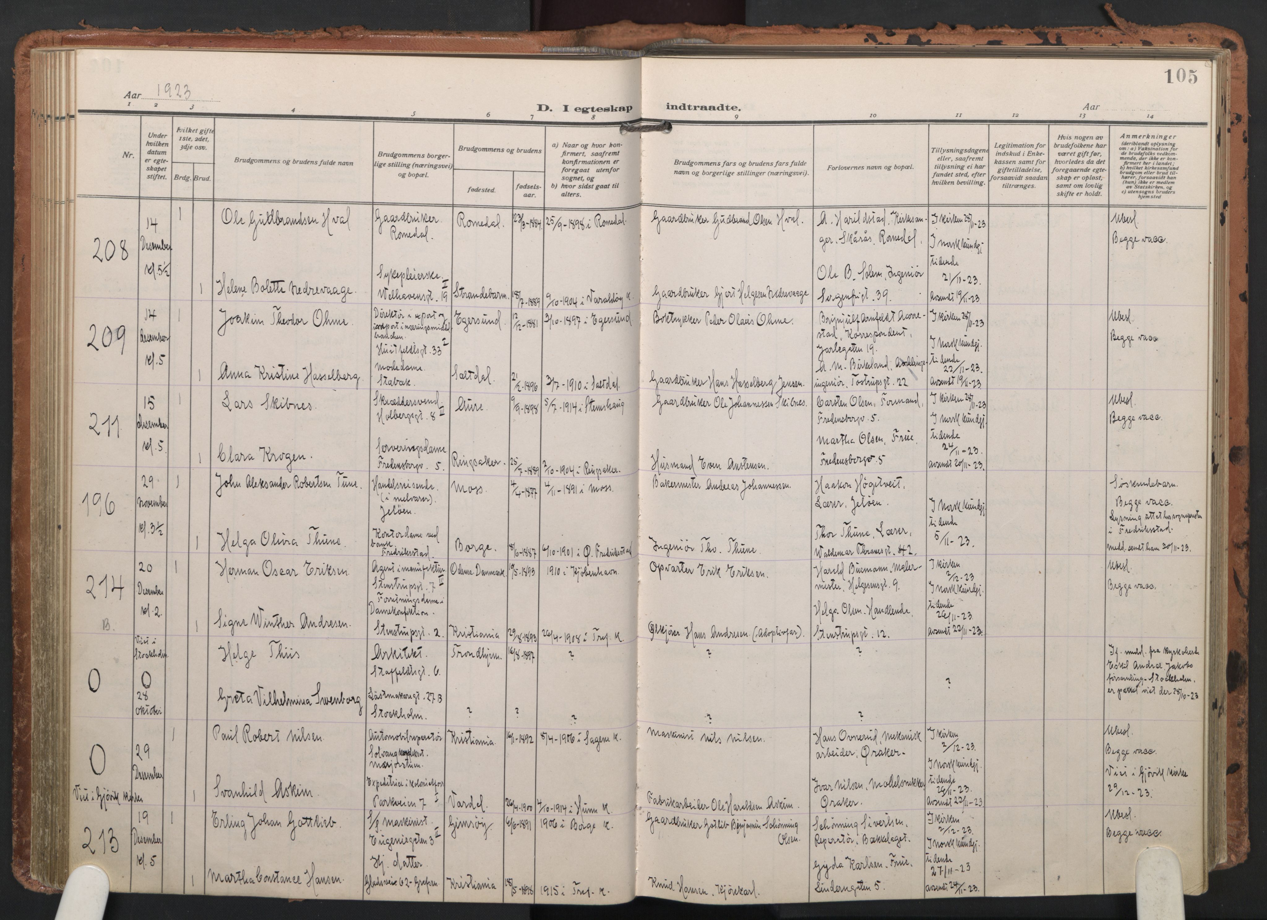 Trefoldighet prestekontor Kirkebøker, AV/SAO-A-10882/F/Fc/L0008: Parish register (official) no. III 8, 1920-1932, p. 105