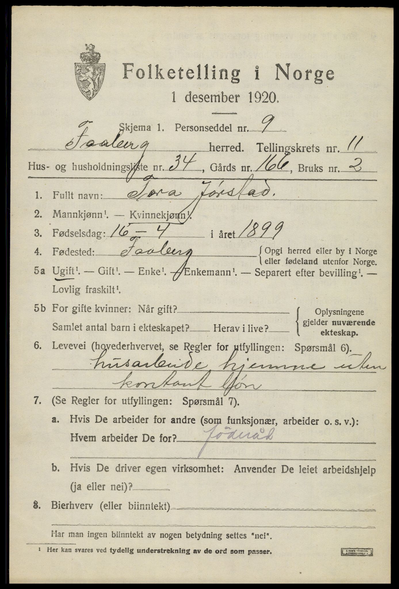 SAH, 1920 census for Fåberg, 1920, p. 12252