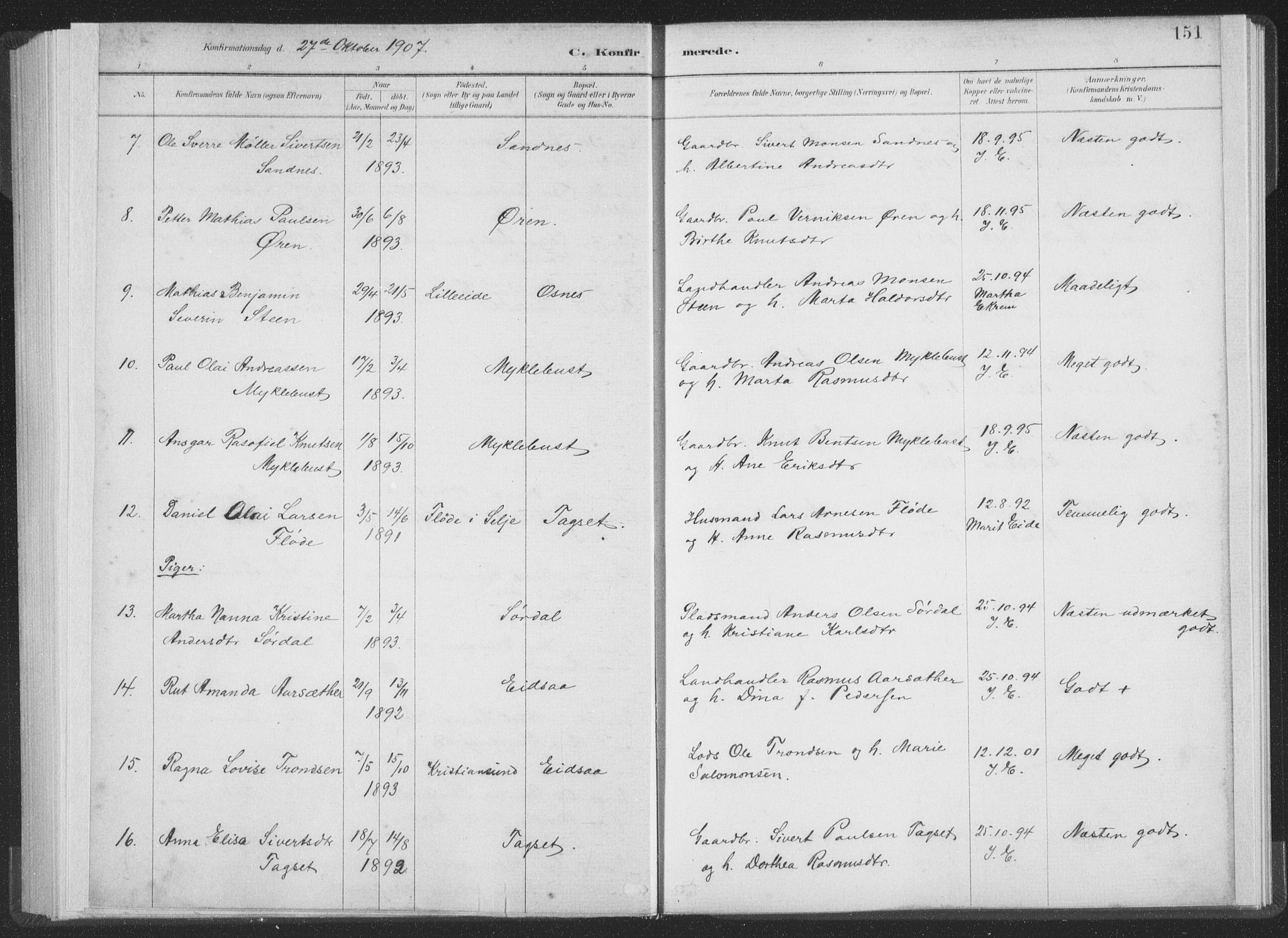 Ministerialprotokoller, klokkerbøker og fødselsregistre - Møre og Romsdal, AV/SAT-A-1454/502/L0025: Parish register (official) no. 502A03, 1885-1909, p. 151