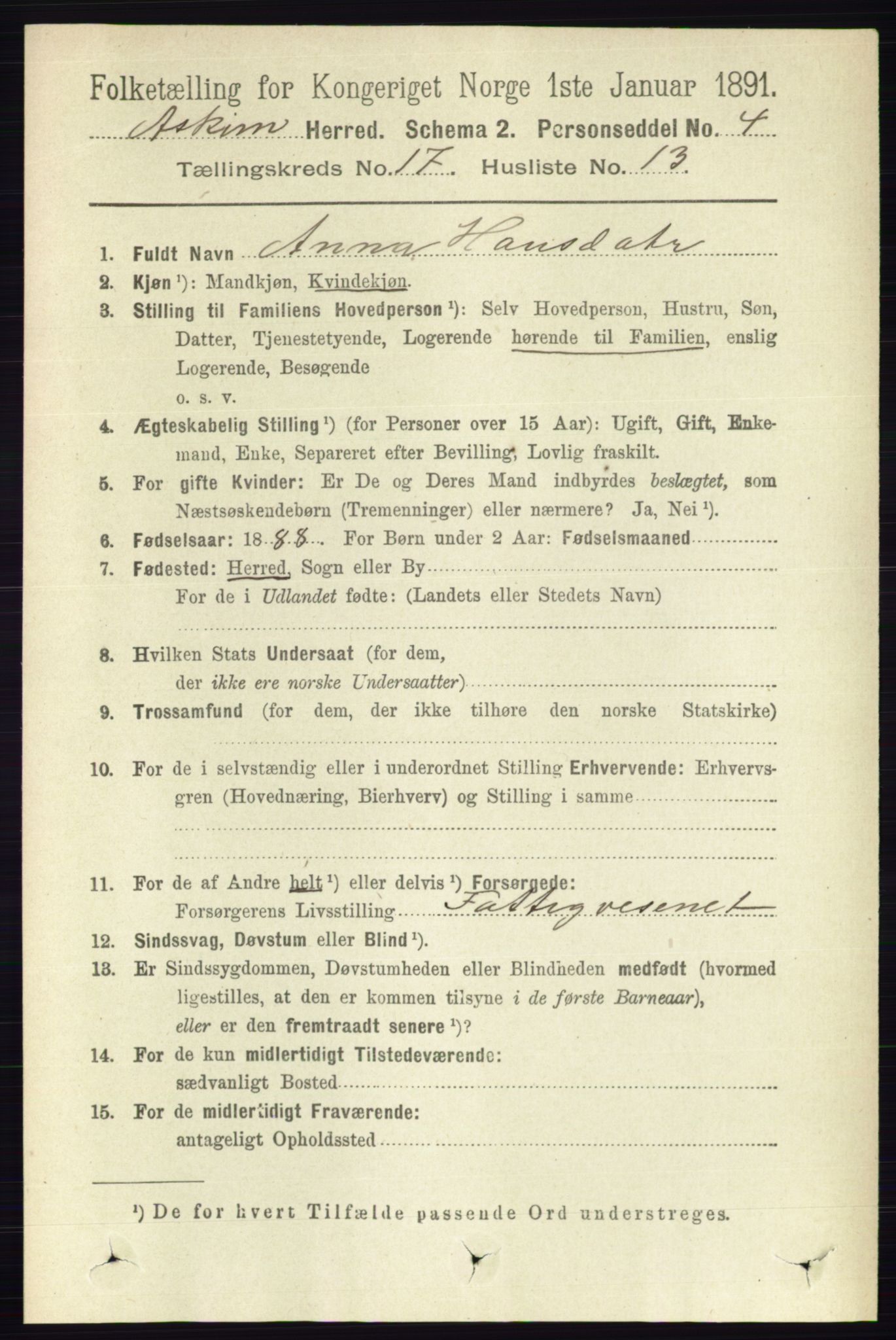 RA, 1891 census for 0124 Askim, 1891, p. 2927