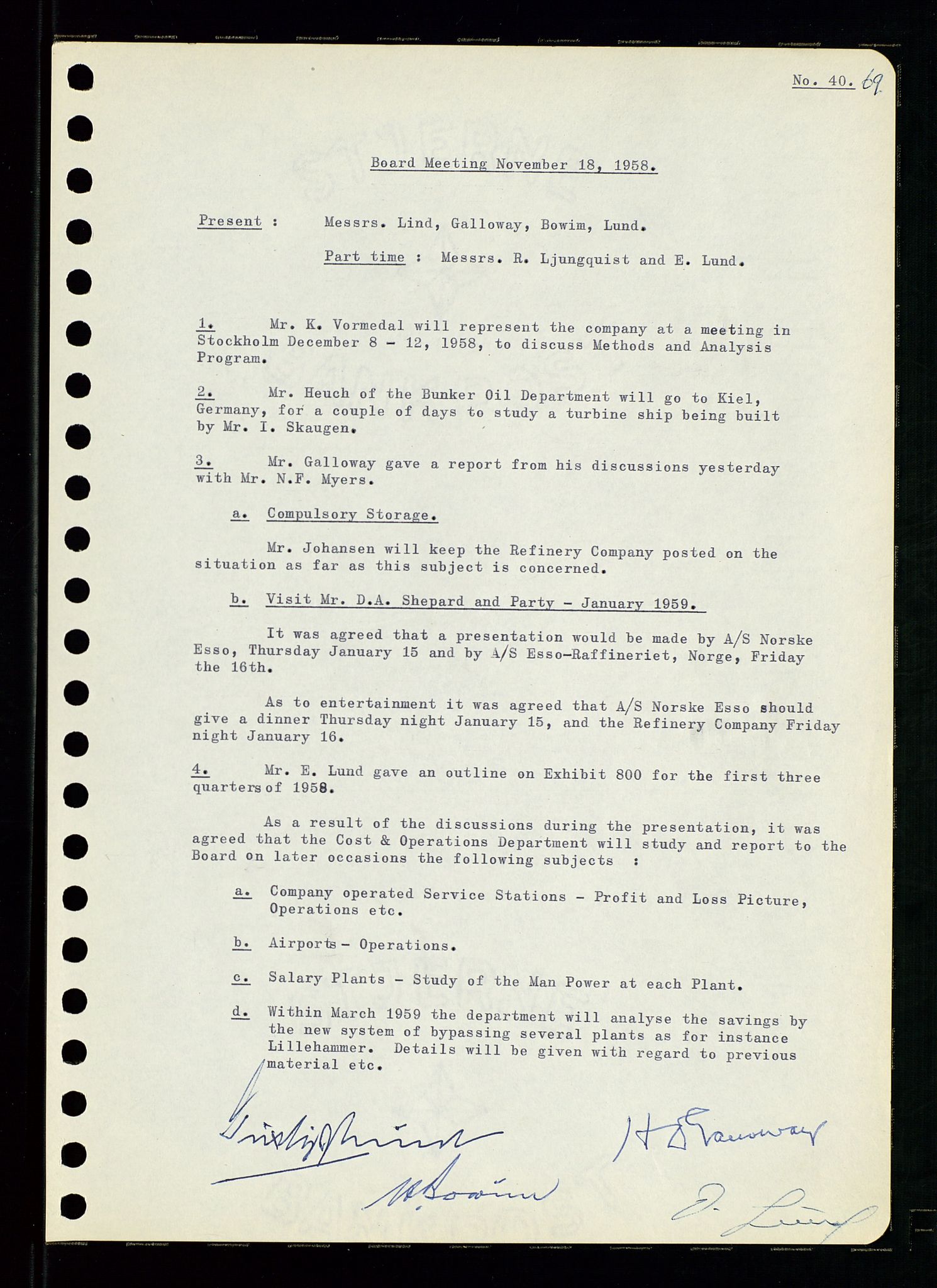 Pa 0982 - Esso Norge A/S, AV/SAST-A-100448/A/Aa/L0001/0001: Den administrerende direksjon Board minutes (styrereferater) / Den administrerende direksjon Board minutes (styrereferater), 1958-1959, p. 69