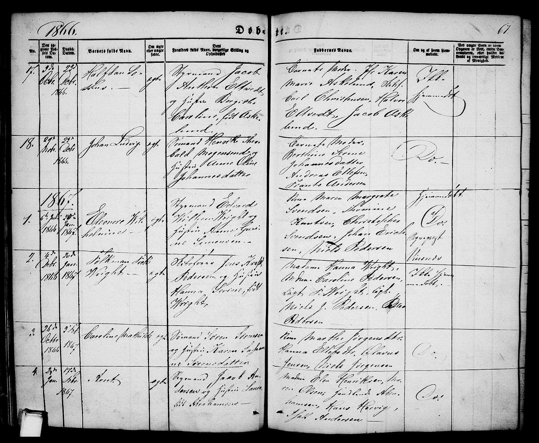 Porsgrunn kirkebøker , SAKO/A-104/G/Ga/L0002: Parish register (copy) no. I 2, 1847-1877, p. 67