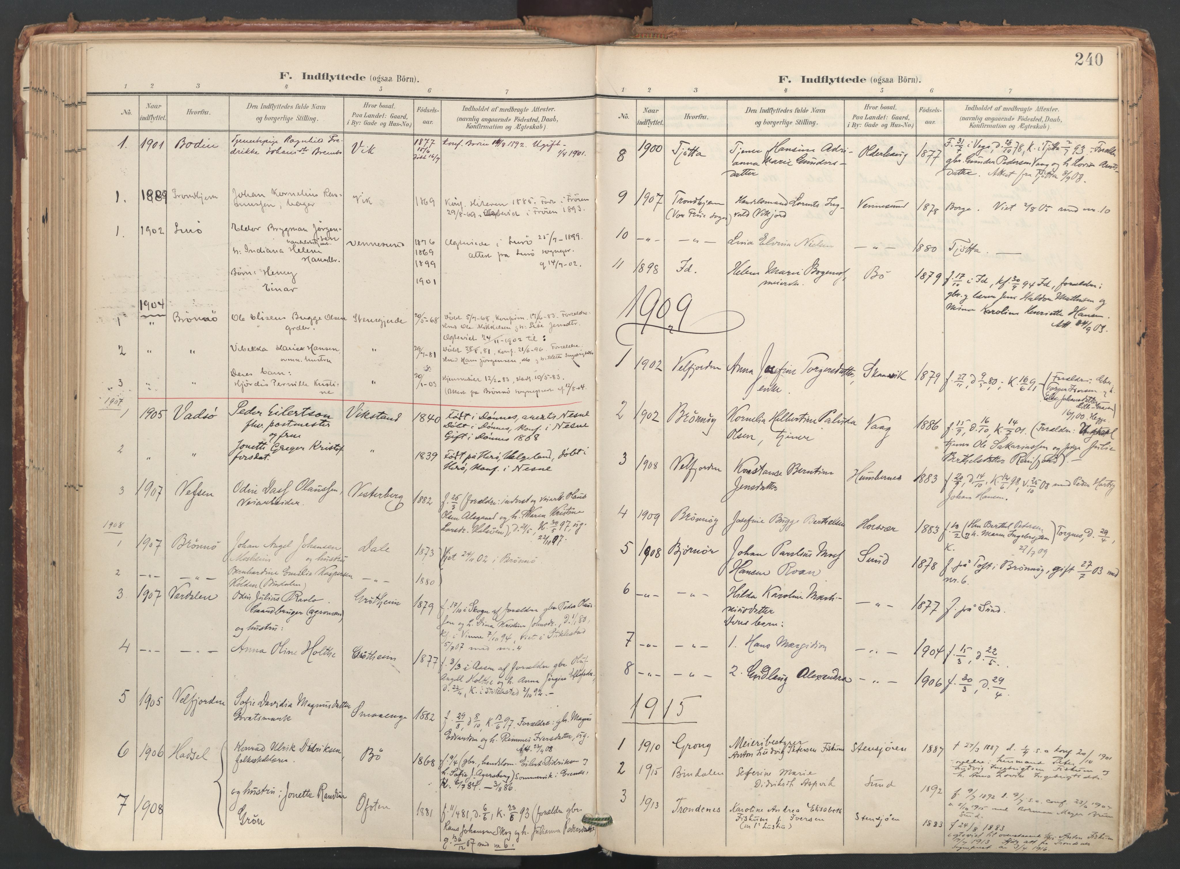 Ministerialprotokoller, klokkerbøker og fødselsregistre - Nordland, SAT/A-1459/812/L0180: Parish register (official) no. 812A09, 1901-1915, p. 240