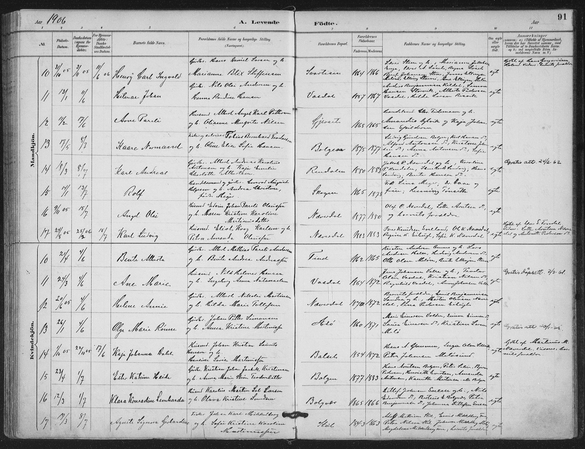 Ministerialprotokoller, klokkerbøker og fødselsregistre - Nordland, SAT/A-1459/843/L0628: Parish register (official) no. 843A03, 1889-1907, p. 91