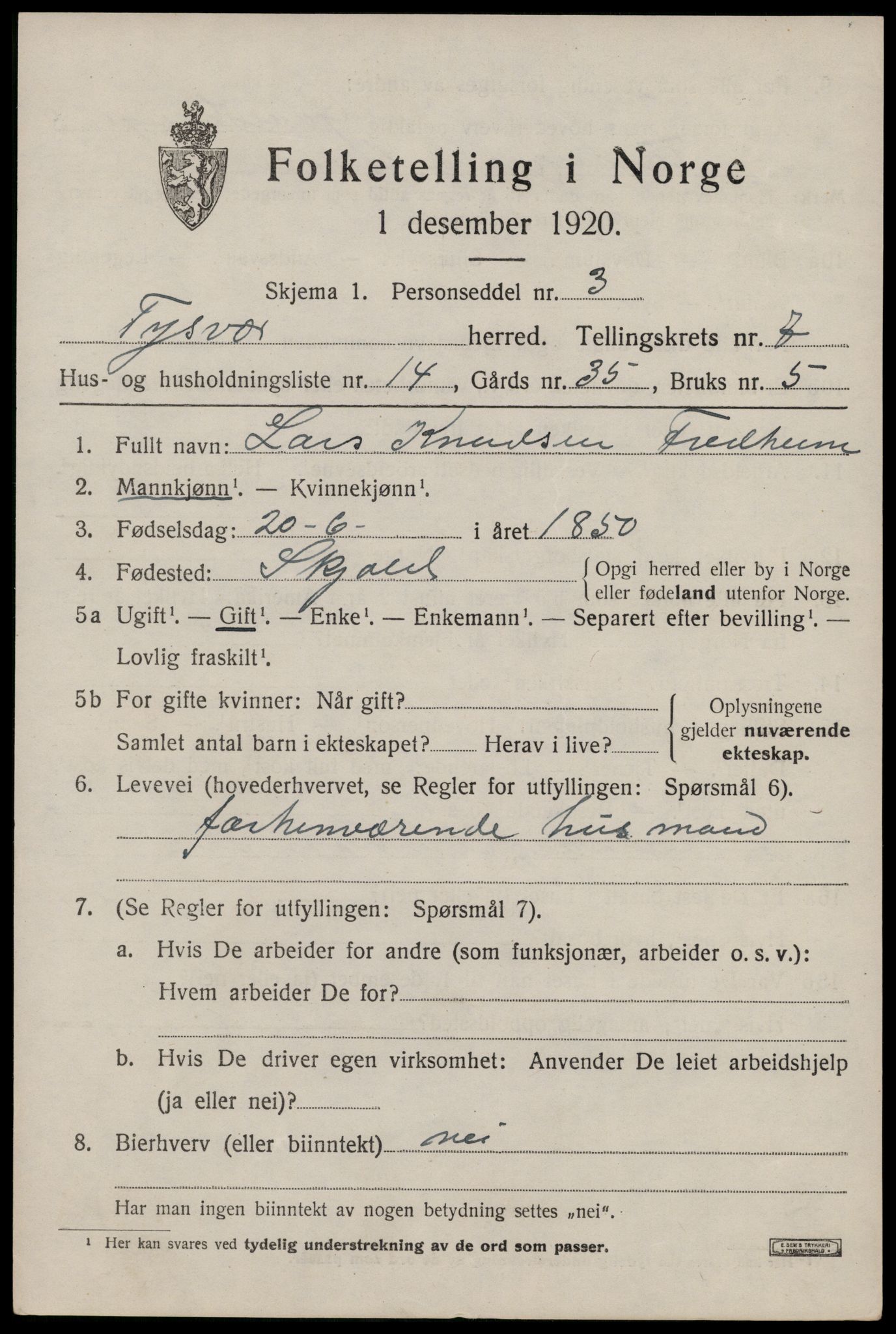 SAST, 1920 census for Tysvær, 1920, p. 2548