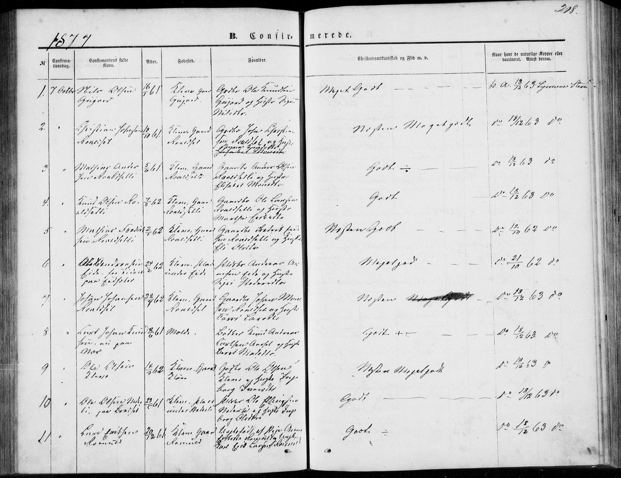 Ministerialprotokoller, klokkerbøker og fødselsregistre - Møre og Romsdal, AV/SAT-A-1454/557/L0681: Parish register (official) no. 557A03, 1869-1886, p. 218