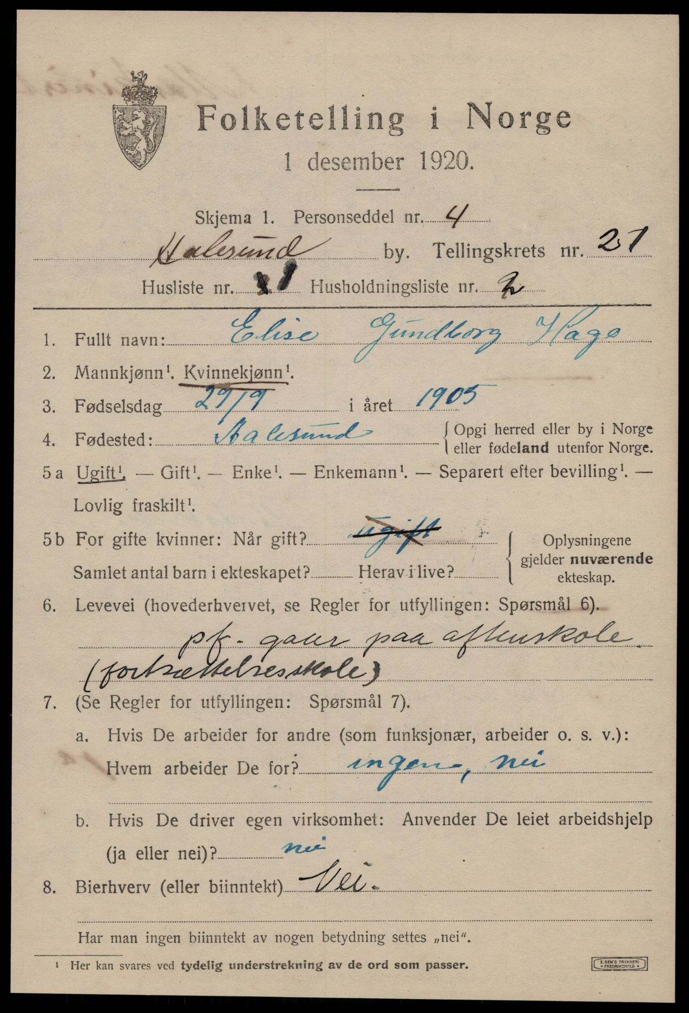 SAT, 1920 census for Ålesund, 1920, p. 39432