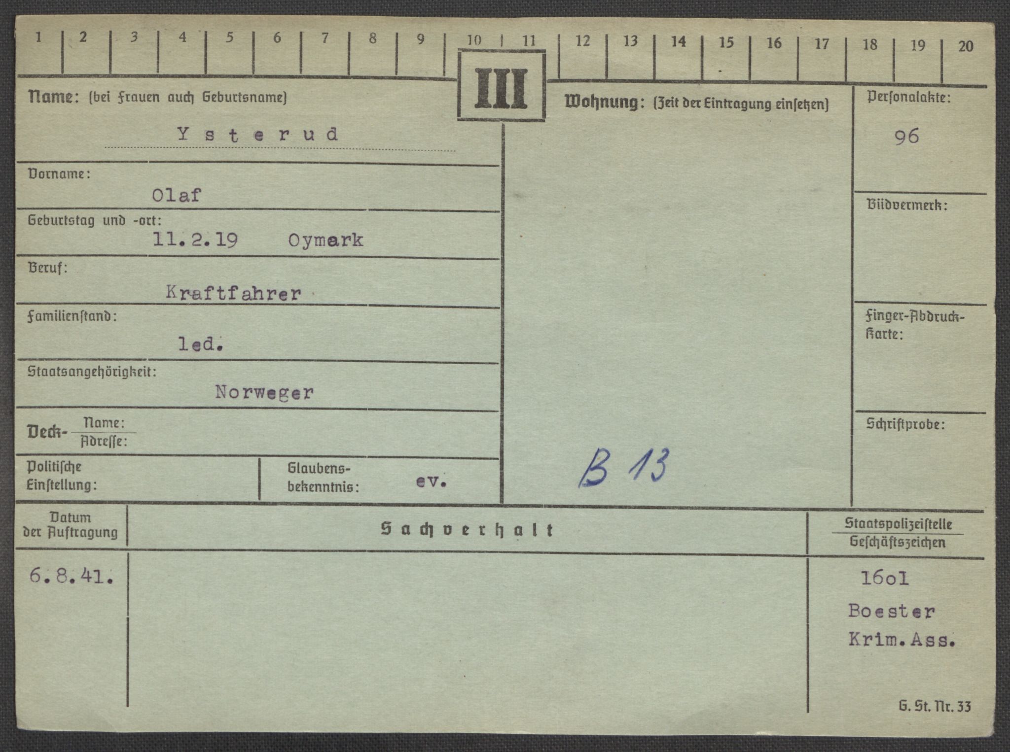 Befehlshaber der Sicherheitspolizei und des SD, AV/RA-RAFA-5969/E/Ea/Eaa/L0010: Register over norske fanger i Møllergata 19: Sø-Å, 1940-1945, p. 1166