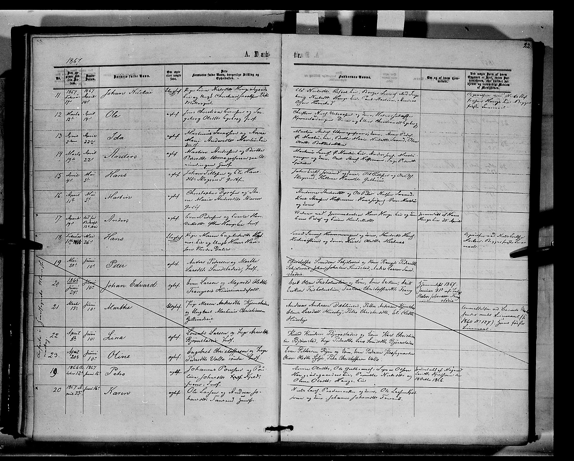 Stange prestekontor, SAH/PREST-002/K/L0014: Parish register (official) no. 14, 1862-1879, p. 22