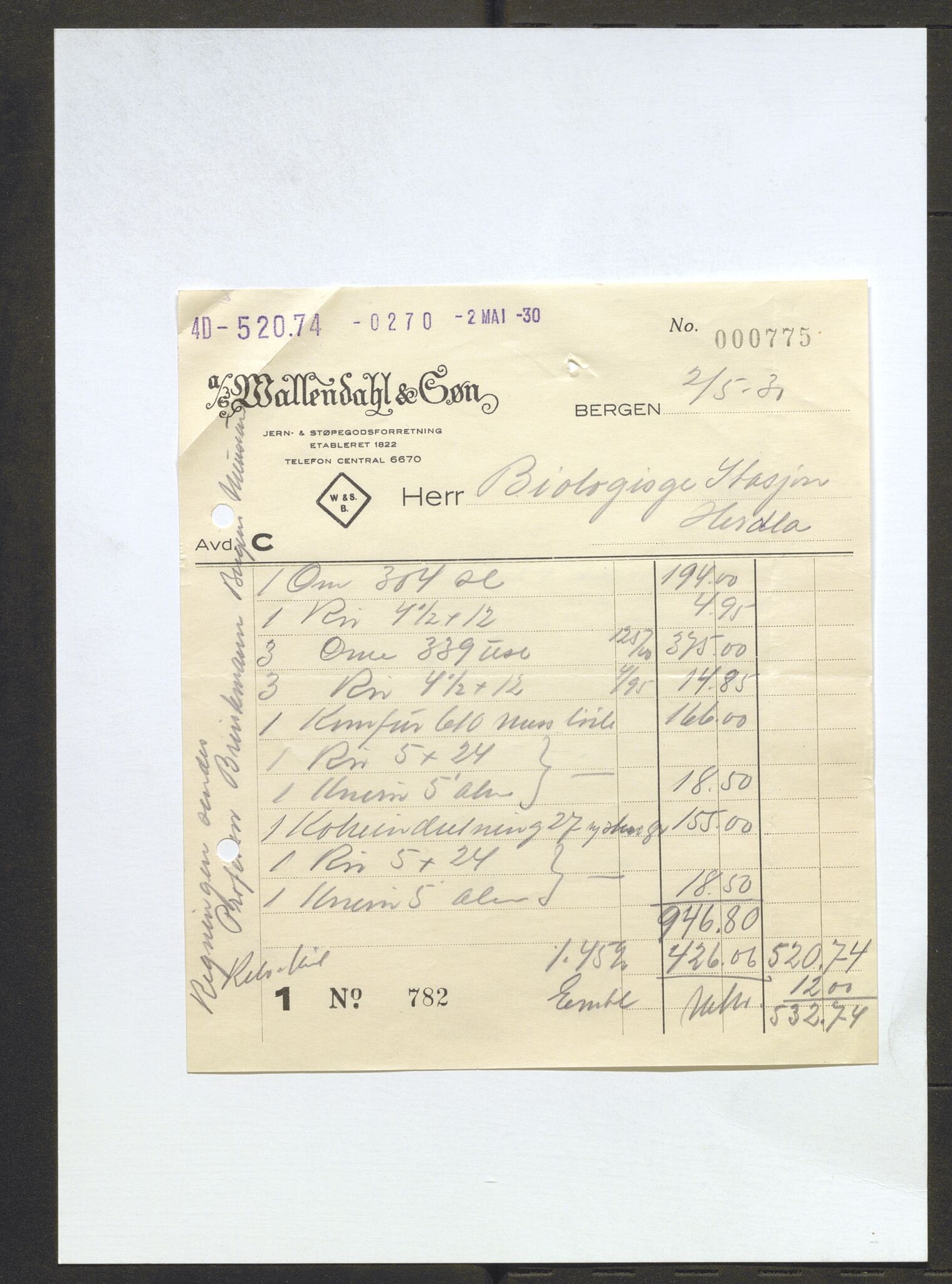 Bergens Museum, AV/SAB-A-17301/13/D/L0002: Korrespondanse , 1928-1940, p. 297