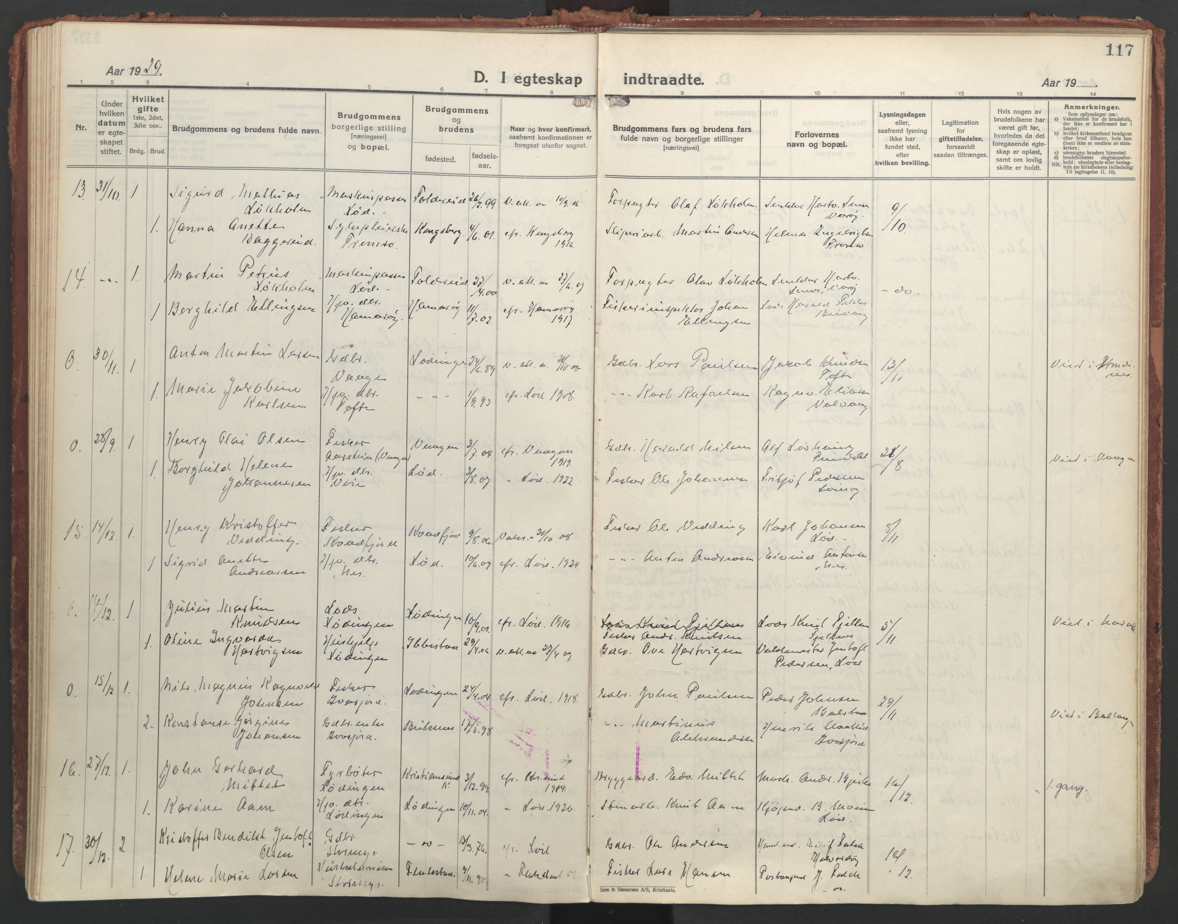 Ministerialprotokoller, klokkerbøker og fødselsregistre - Nordland, AV/SAT-A-1459/872/L1043: Parish register (official) no. 872A18, 1925-1939, p. 117