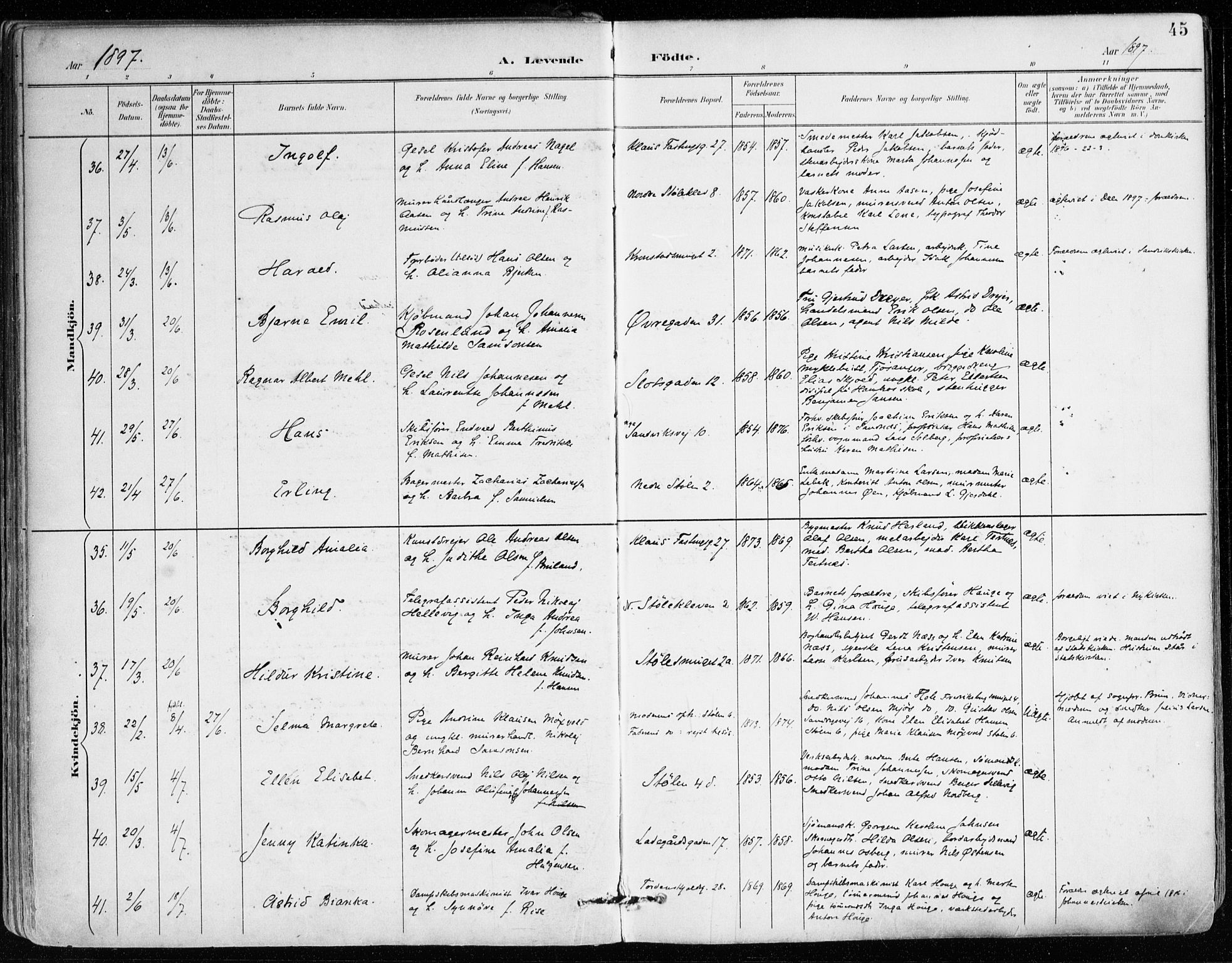 Mariakirken Sokneprestembete, SAB/A-76901/H/Haa/L0008: Parish register (official) no. A 8, 1893-1942, p. 45