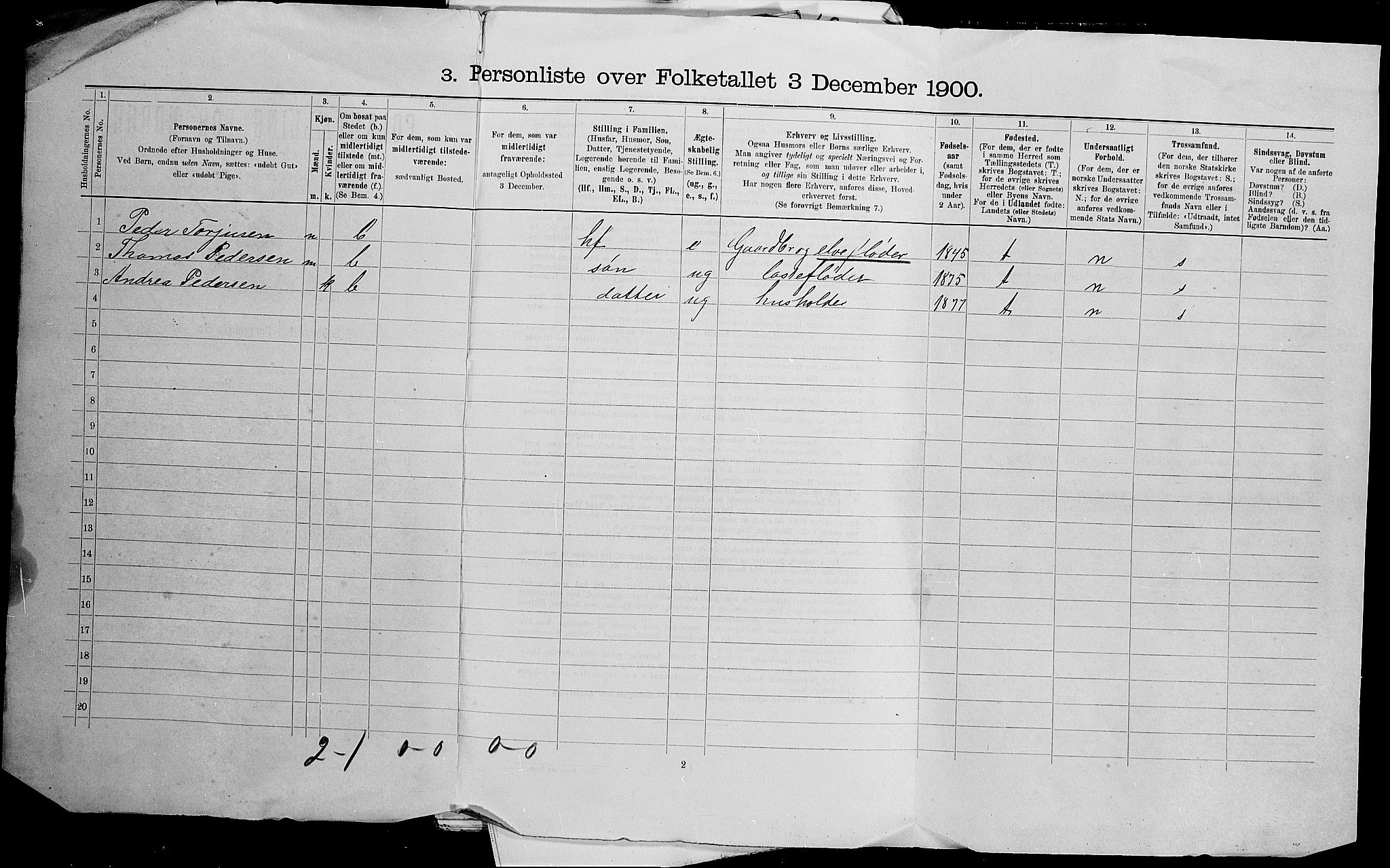 SAK, 1900 census for Birkenes, 1900, p. 30