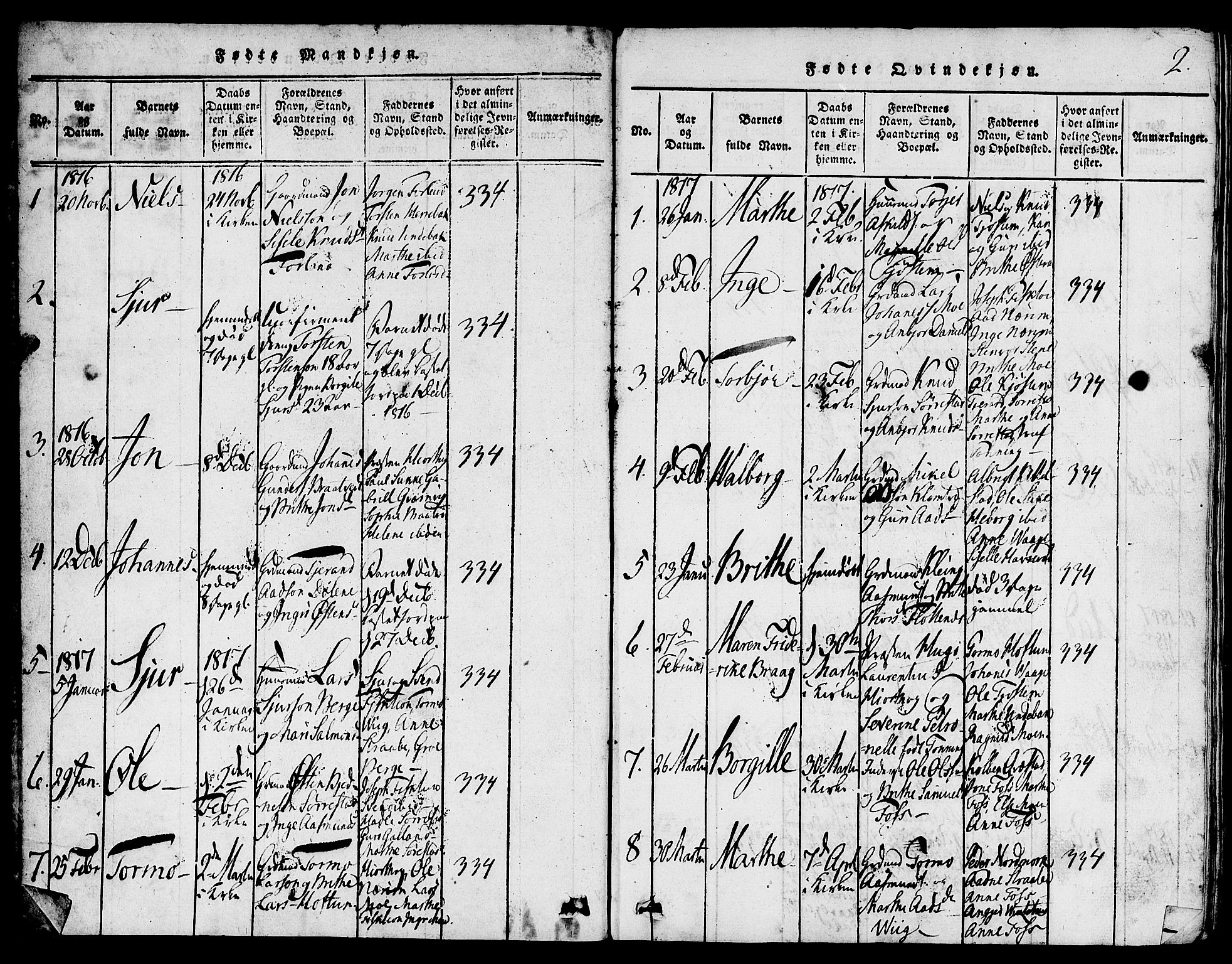 Suldal sokneprestkontor, SAST/A-101845/01/V/L0001: Parish register (copy) no. B 1, 1816-1836, p. 2