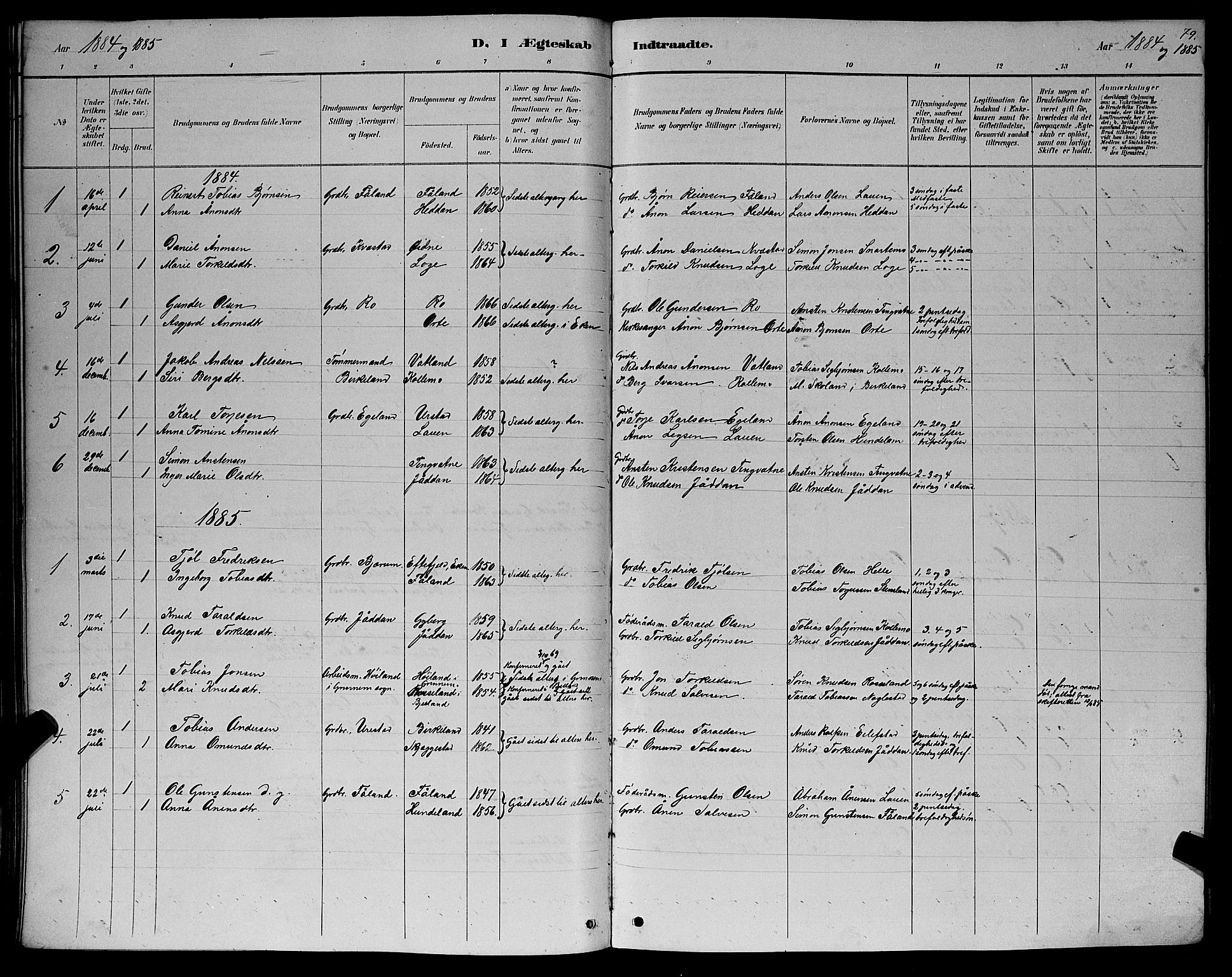 Hægebostad sokneprestkontor, SAK/1111-0024/F/Fb/Fba/L0003: Parish register (copy) no. B 3, 1883-1896, p. 79