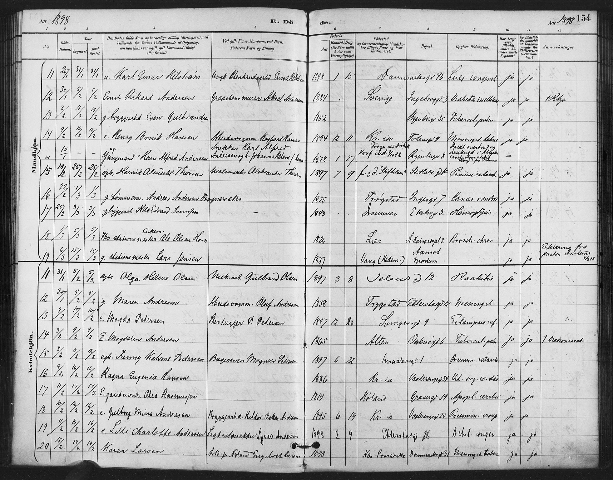 Gamlebyen prestekontor Kirkebøker, AV/SAO-A-10884/F/Fa/L0009: Parish register (official) no. 9, 1888-1909, p. 154