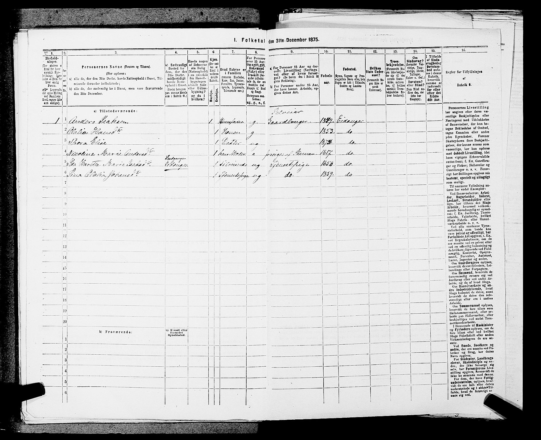 SAKO, 1875 census for 0813P Eidanger, 1875, p. 261