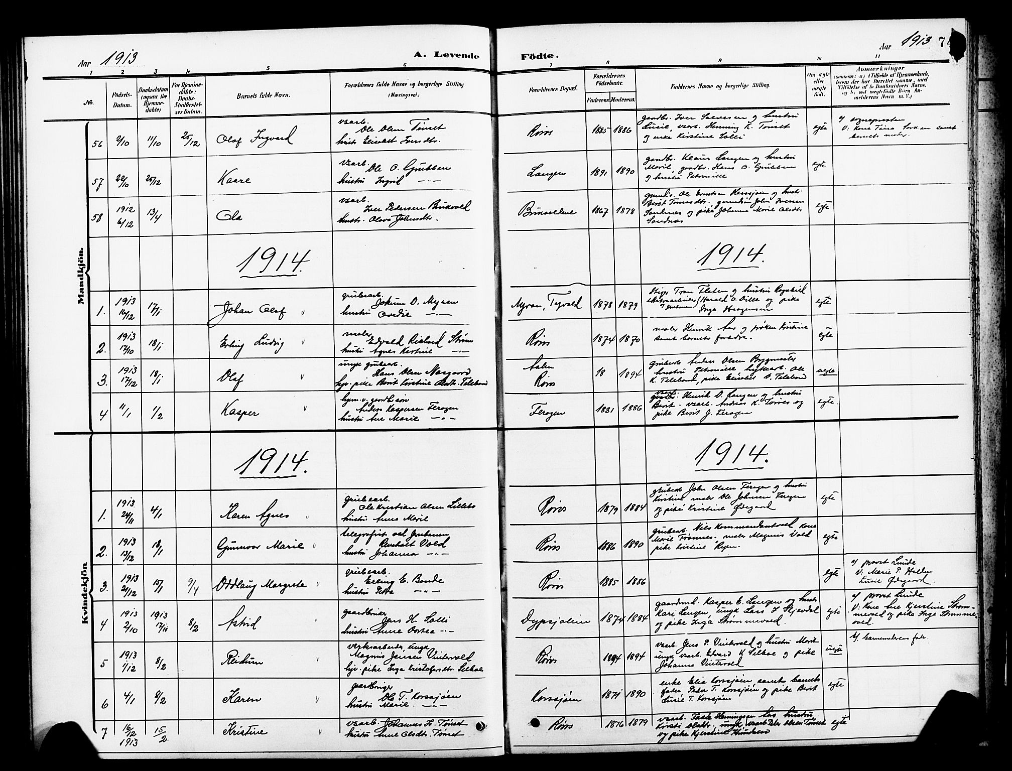 Ministerialprotokoller, klokkerbøker og fødselsregistre - Sør-Trøndelag, SAT/A-1456/681/L0942: Parish register (copy) no. 681C06, 1906-1925, p. 74