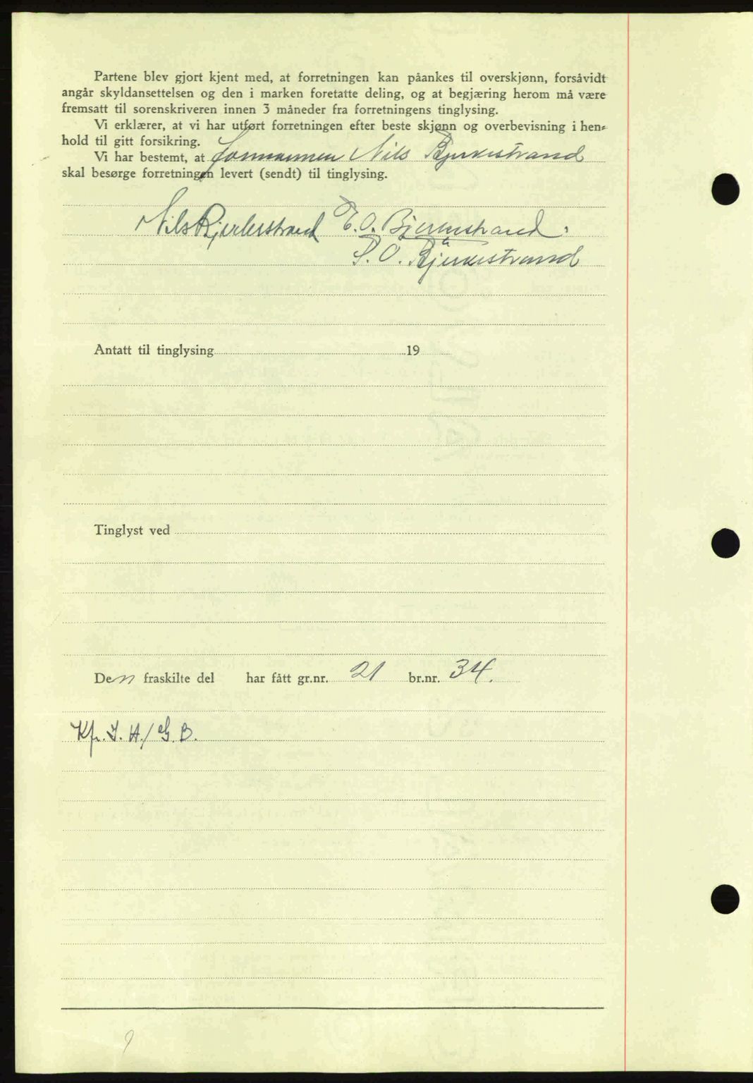 Nordmøre sorenskriveri, AV/SAT-A-4132/1/2/2Ca: Mortgage book no. A90, 1941-1941, Diary no: : 1164/1941