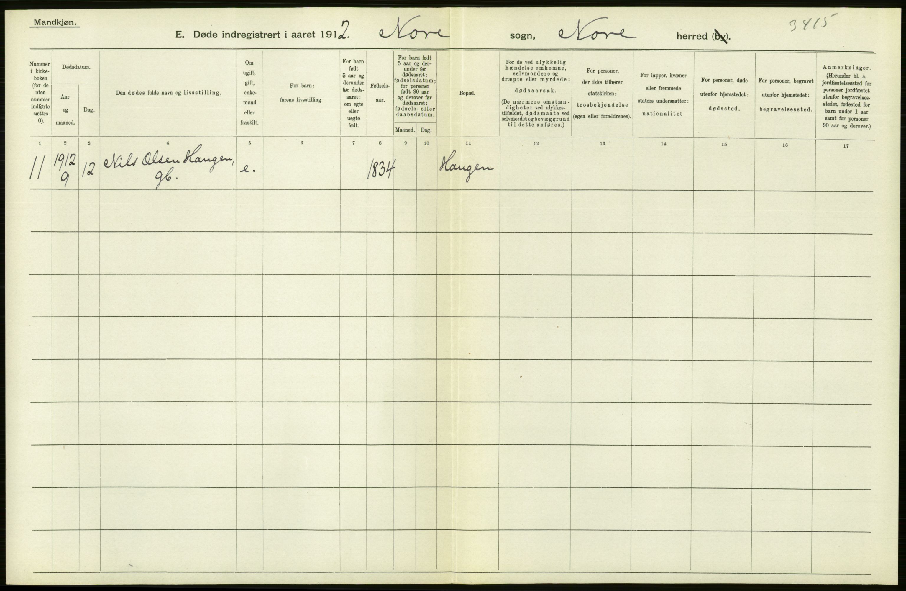 Statistisk sentralbyrå, Sosiodemografiske emner, Befolkning, RA/S-2228/D/Df/Dfb/Dfbb/L0017: Buskeruds amt: Døde. Bygder og byer., 1912, p. 272