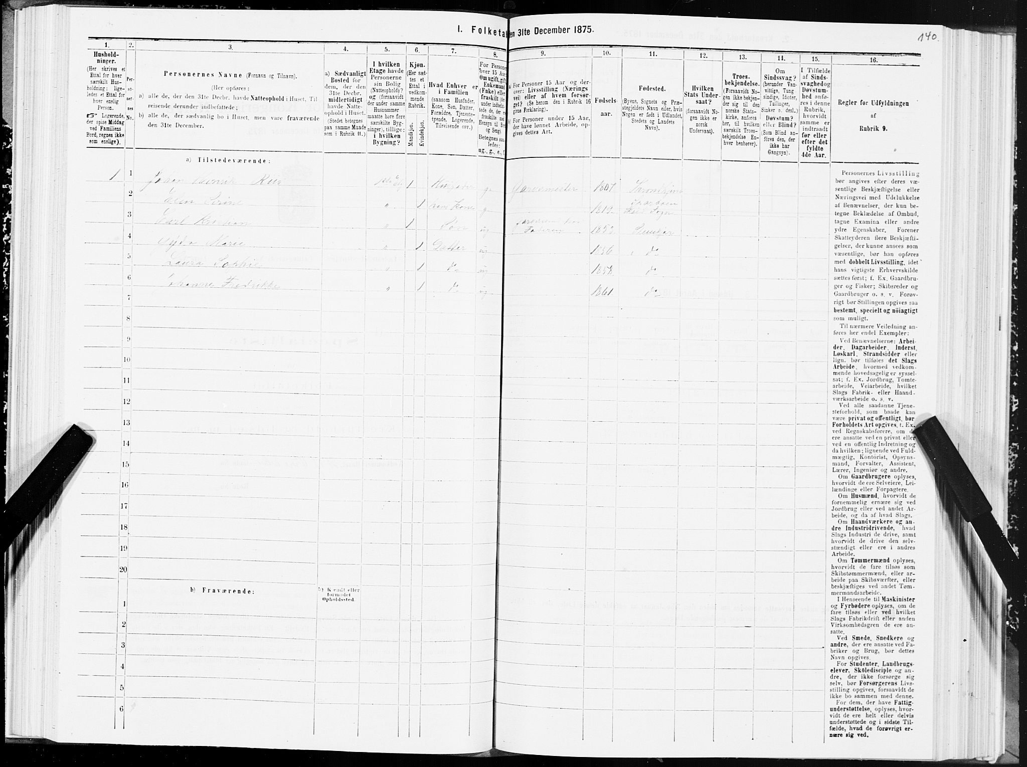 SAT, 1875 census for 1702B Steinkjer/Steinkjer, 1875, p. 140