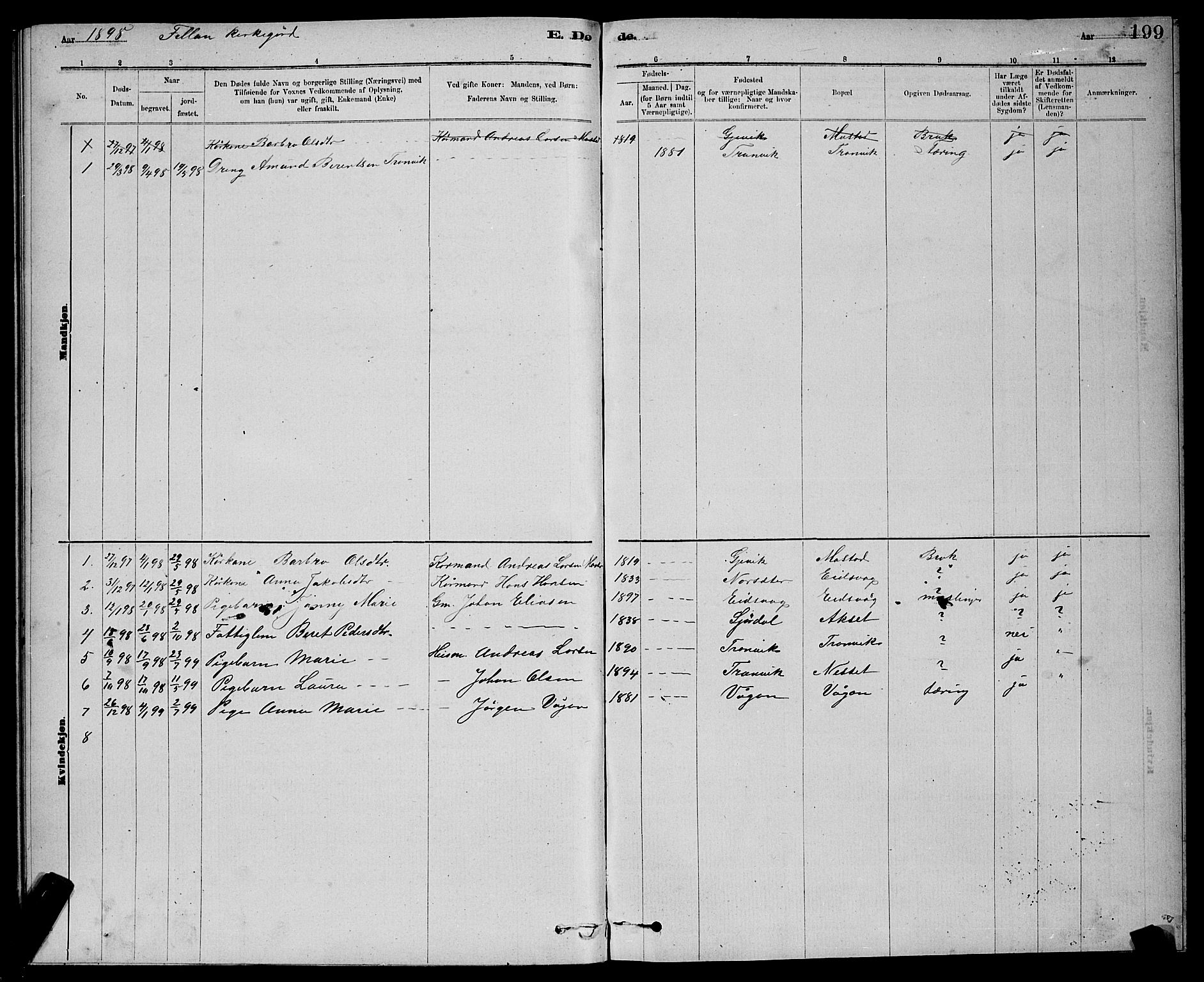 Ministerialprotokoller, klokkerbøker og fødselsregistre - Sør-Trøndelag, SAT/A-1456/637/L0562: Parish register (copy) no. 637C03, 1883-1898, p. 199