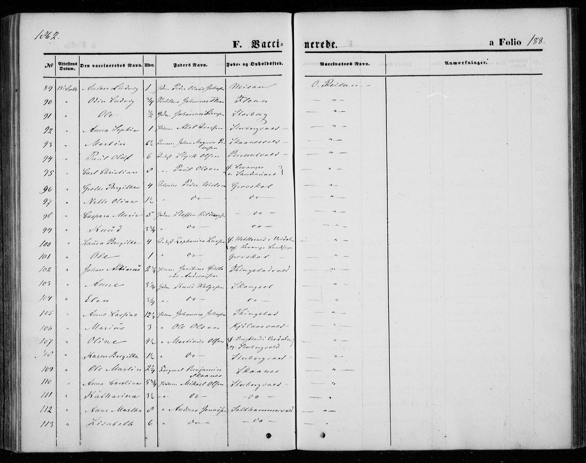 Ministerialprotokoller, klokkerbøker og fødselsregistre - Nord-Trøndelag, AV/SAT-A-1458/720/L0184: Parish register (official) no. 720A02 /1, 1855-1863, p. 188