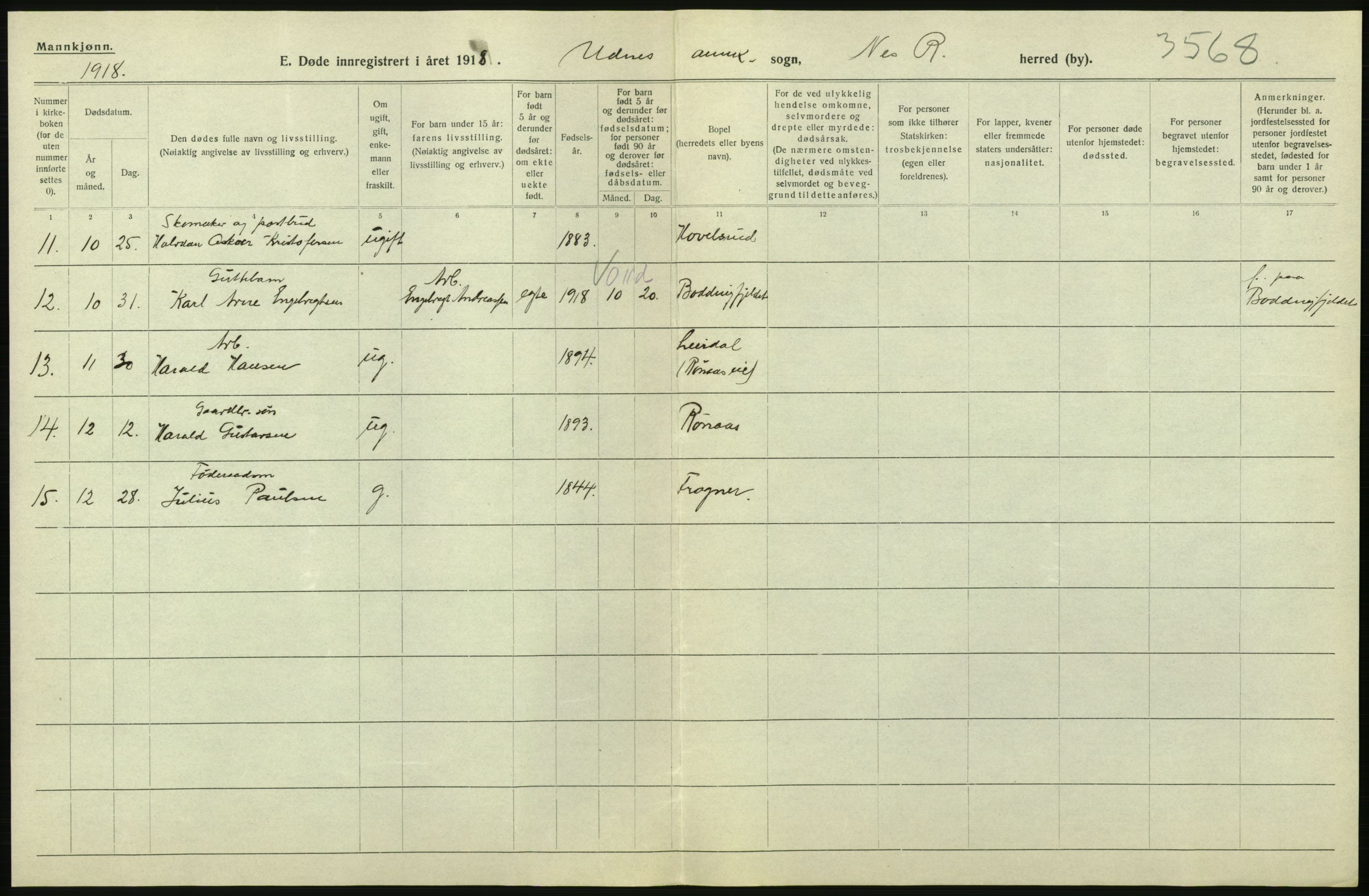 Statistisk sentralbyrå, Sosiodemografiske emner, Befolkning, AV/RA-S-2228/D/Df/Dfb/Dfbh/L0006: Akershus fylke: Døde. Bygder og byer., 1918, p. 324