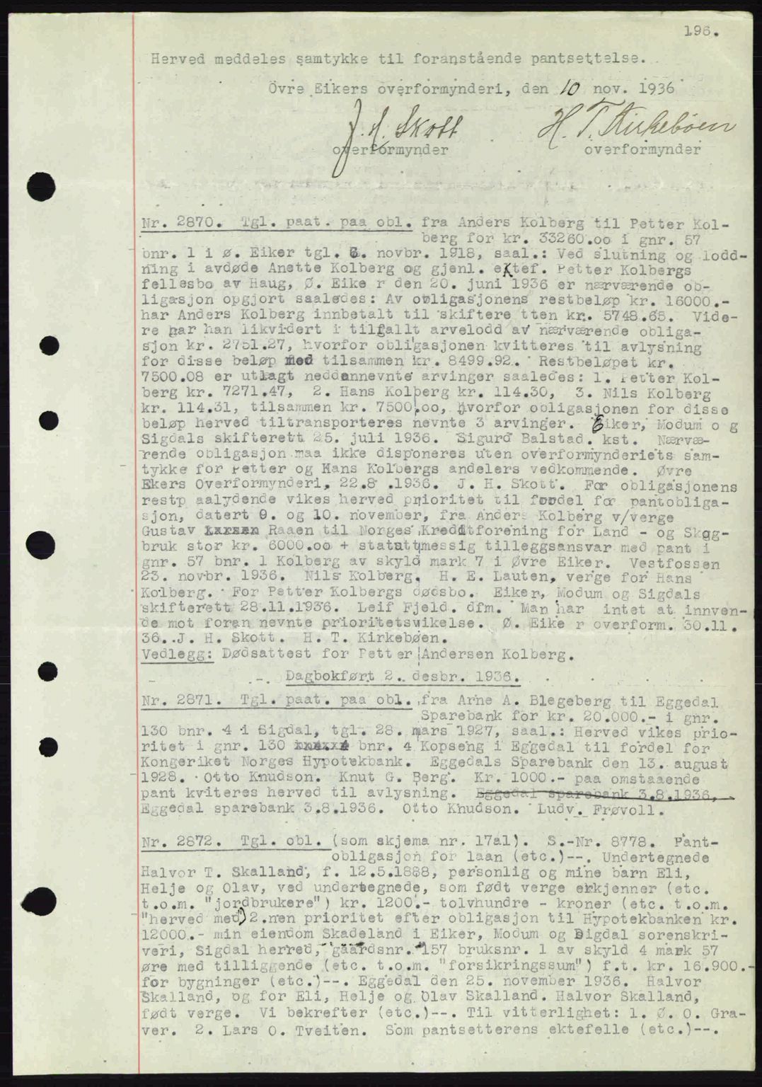Eiker, Modum og Sigdal sorenskriveri, SAKO/A-123/G/Ga/Gab/L0034: Mortgage book no. A4, 1936-1937, Diary no: : 2870/1936