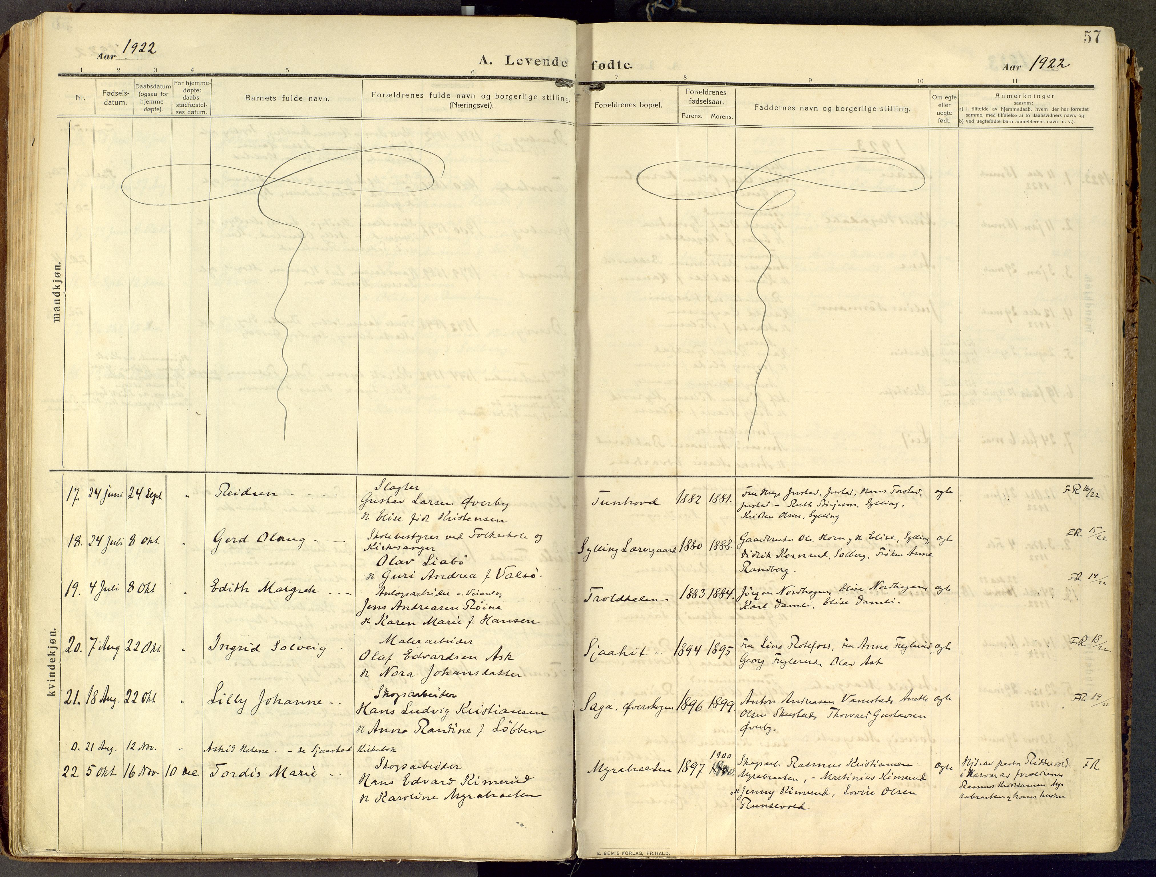 Lier kirkebøker, AV/SAKO-A-230/F/Fc/L0001: Parish register (official) no. III 1, 1906-1936, p. 57