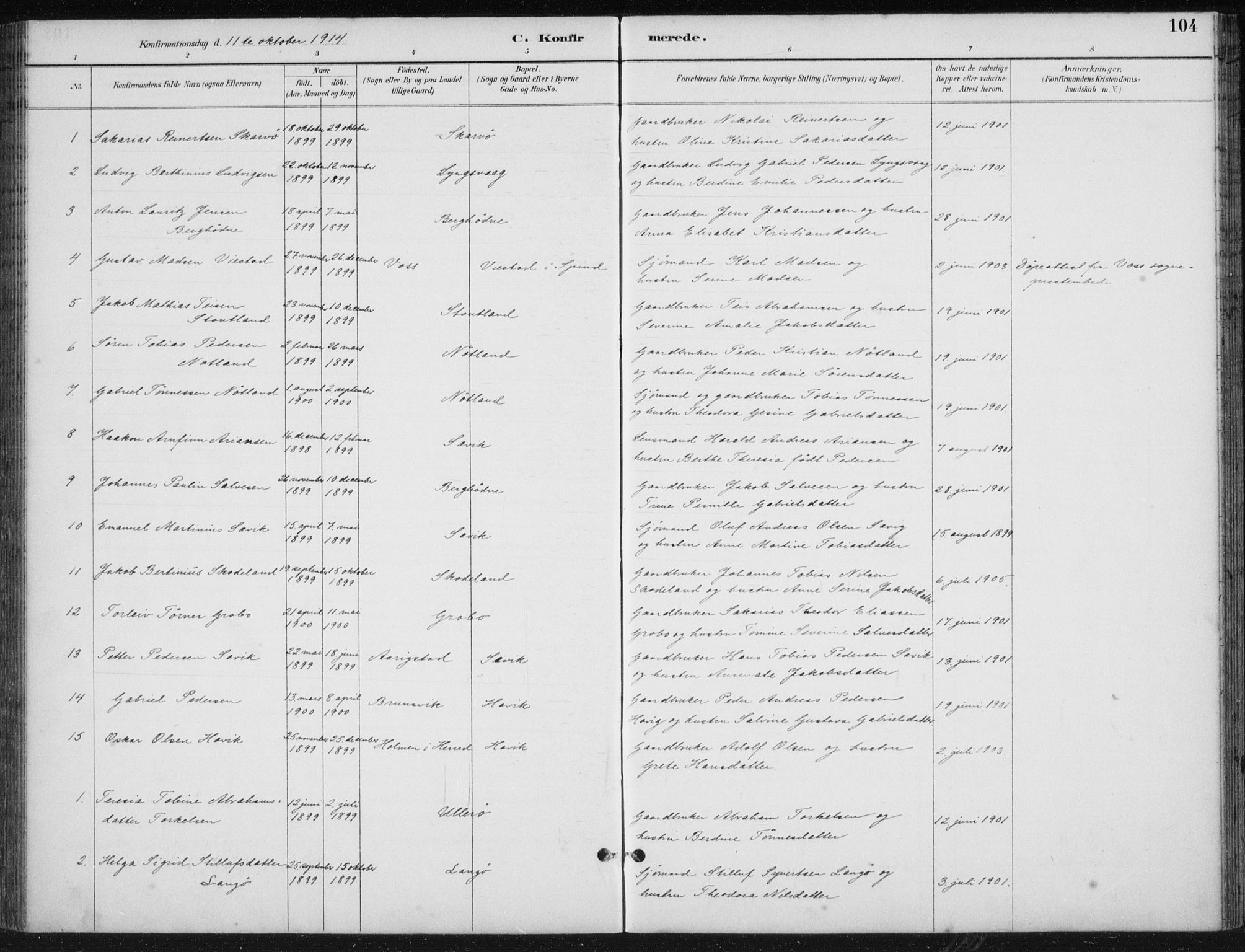 Herad sokneprestkontor, SAK/1111-0018/F/Fb/Fbb/L0004: Parish register (copy) no. B 4, 1890-1935, p. 104