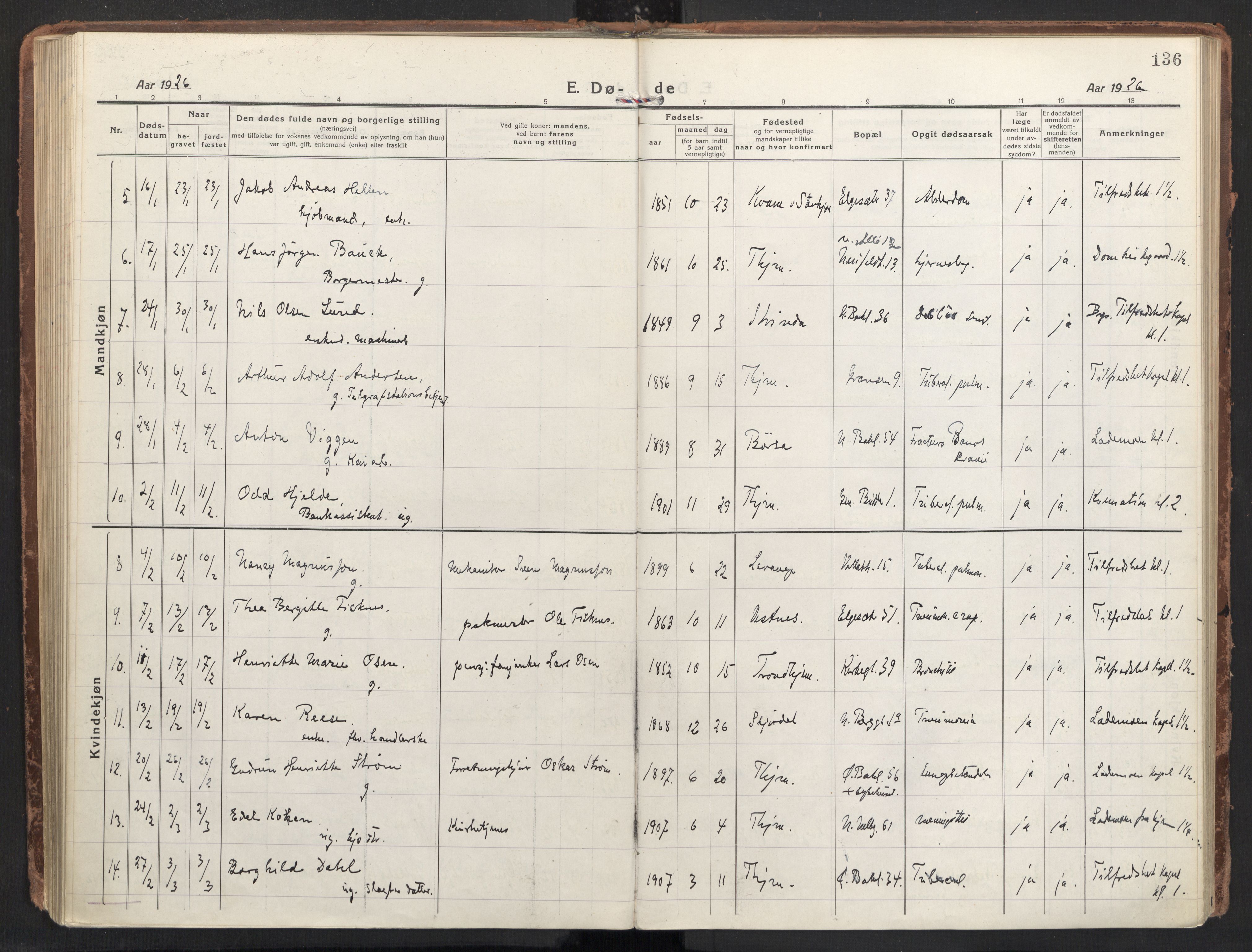 Ministerialprotokoller, klokkerbøker og fødselsregistre - Sør-Trøndelag, AV/SAT-A-1456/604/L0207: Parish register (official) no. 604A27, 1917-1933, p. 136