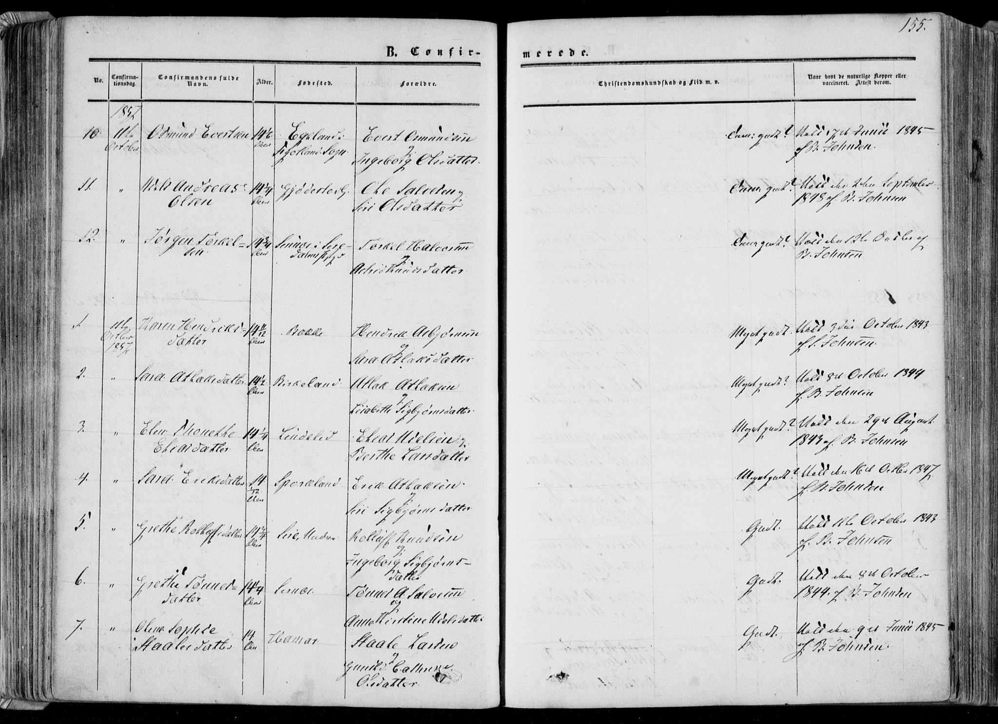 Bakke sokneprestkontor, AV/SAK-1111-0002/F/Fa/Faa/L0006: Parish register (official) no. A 6, 1855-1877, p. 155