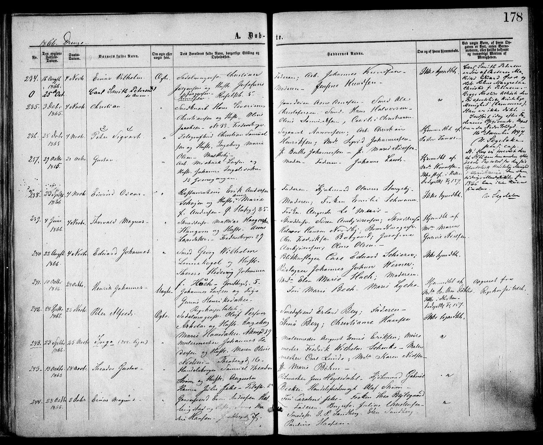 Trefoldighet prestekontor Kirkebøker, SAO/A-10882/F/Fa/L0002: Parish register (official) no. I 2, 1863-1870, p. 178