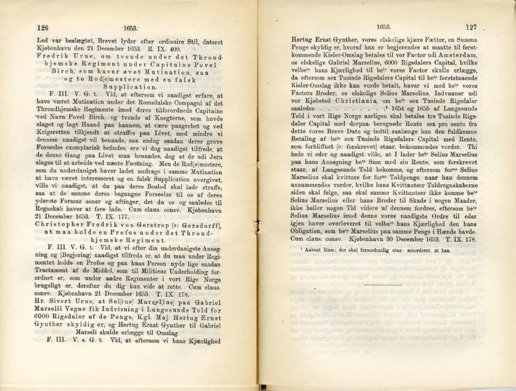 Publikasjoner utgitt av Det Norske Historiske Kildeskriftfond, PUBL/-/-/-: Norske Rigs-Registranter, bind 11, 1653-1656, p. 126-127