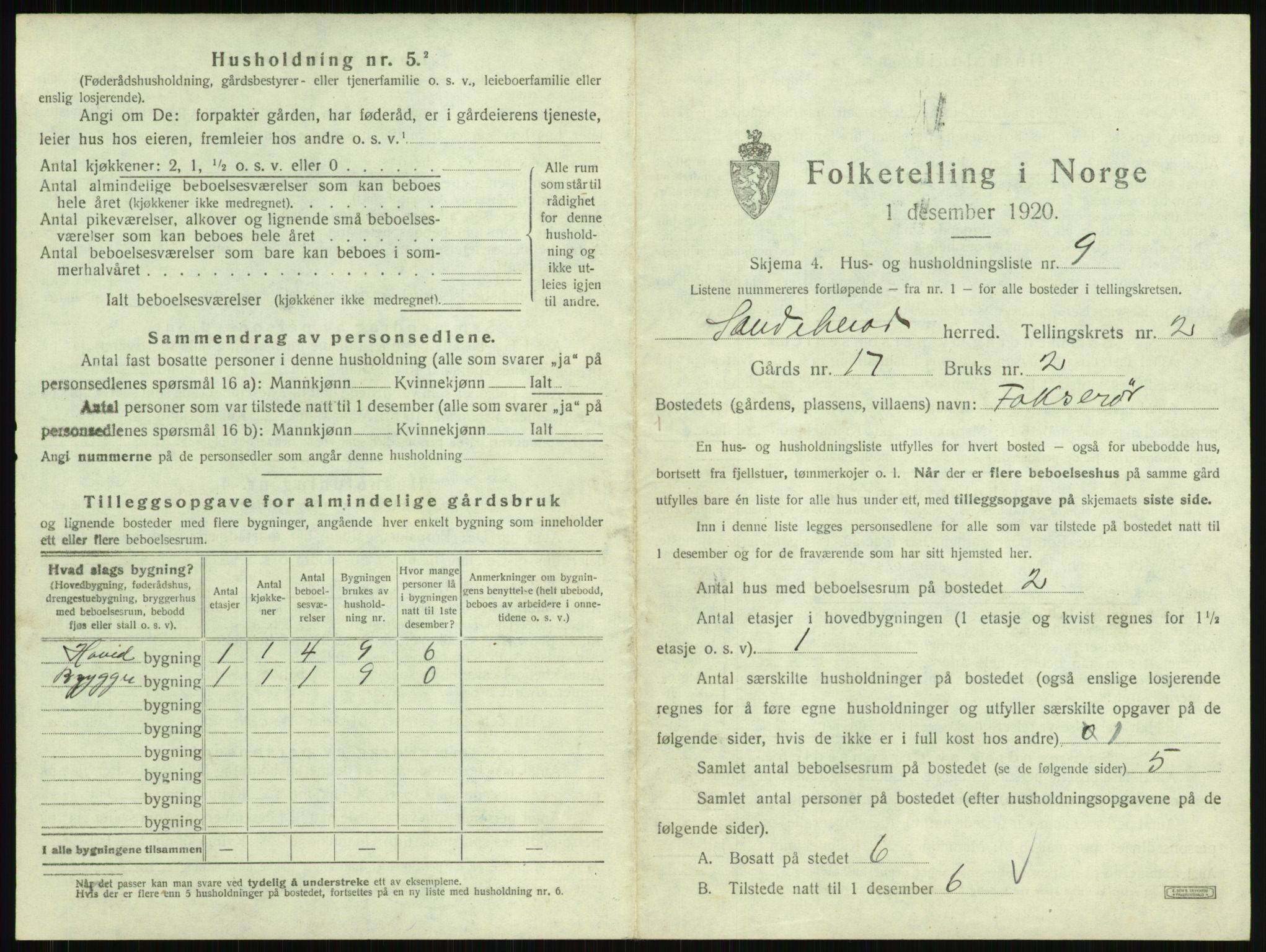 SAKO, 1920 census for Sandeherred, 1920, p. 166