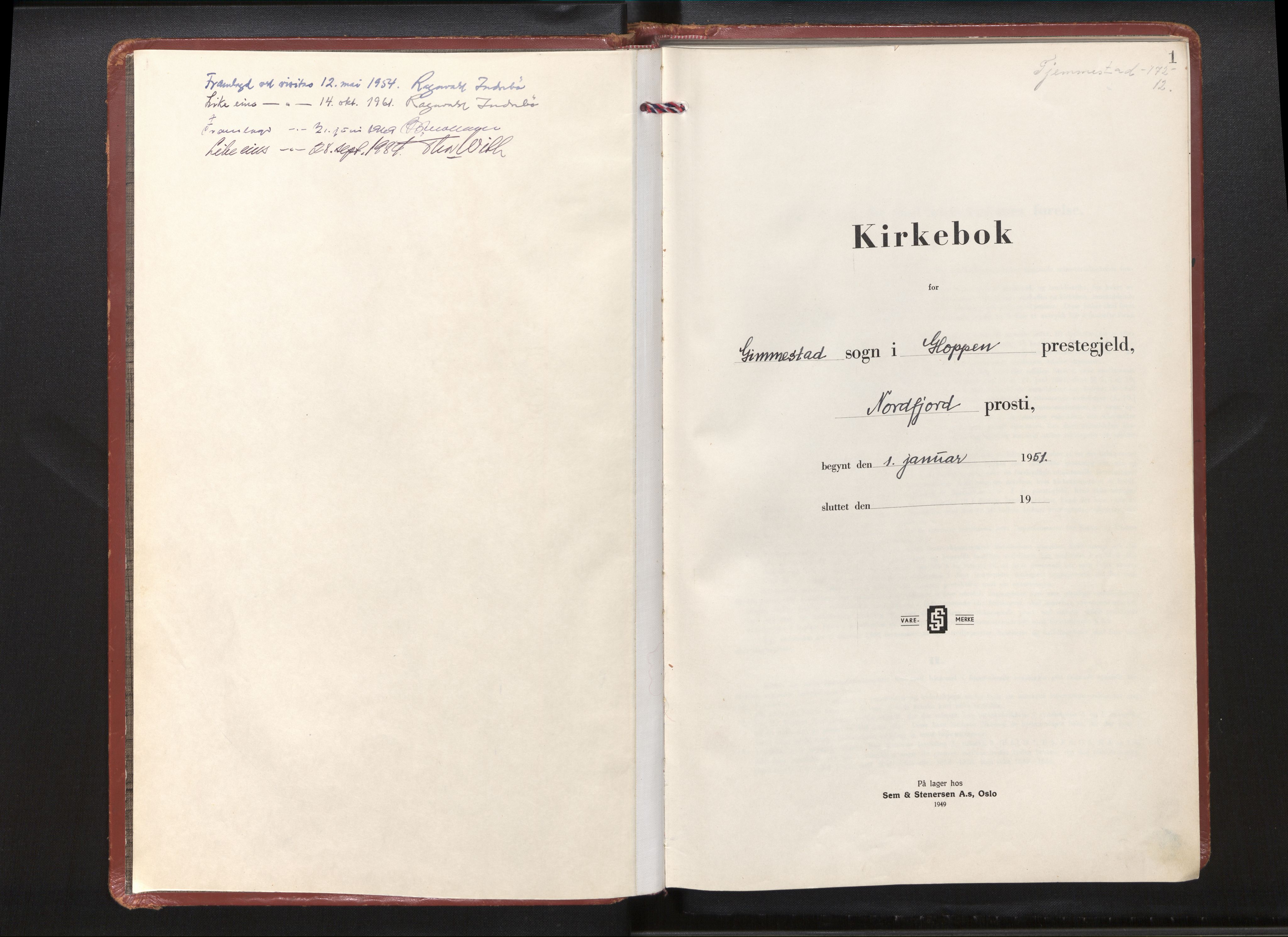 Gloppen sokneprestembete, AV/SAB-A-80101/H/Haa/Haad/L0004: Parish register (official) no. D 4, 1951-1973, p. 1a