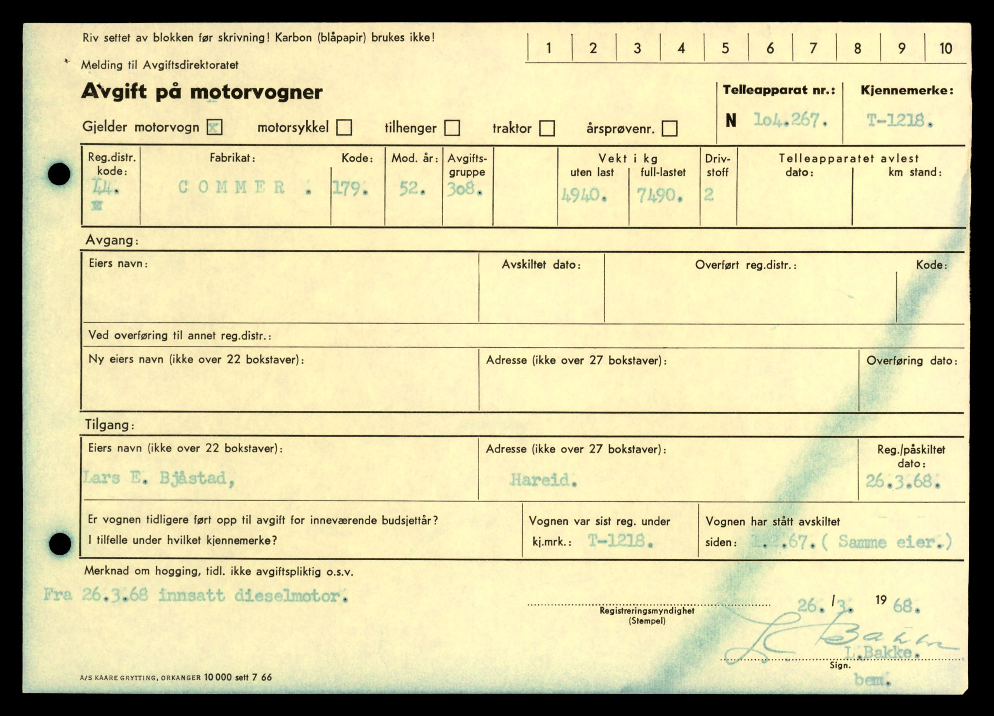 Møre og Romsdal vegkontor - Ålesund trafikkstasjon, AV/SAT-A-4099/F/Fe/L0011: Registreringskort for kjøretøy T 1170 - T 1289, 1927-1998, p. 1539