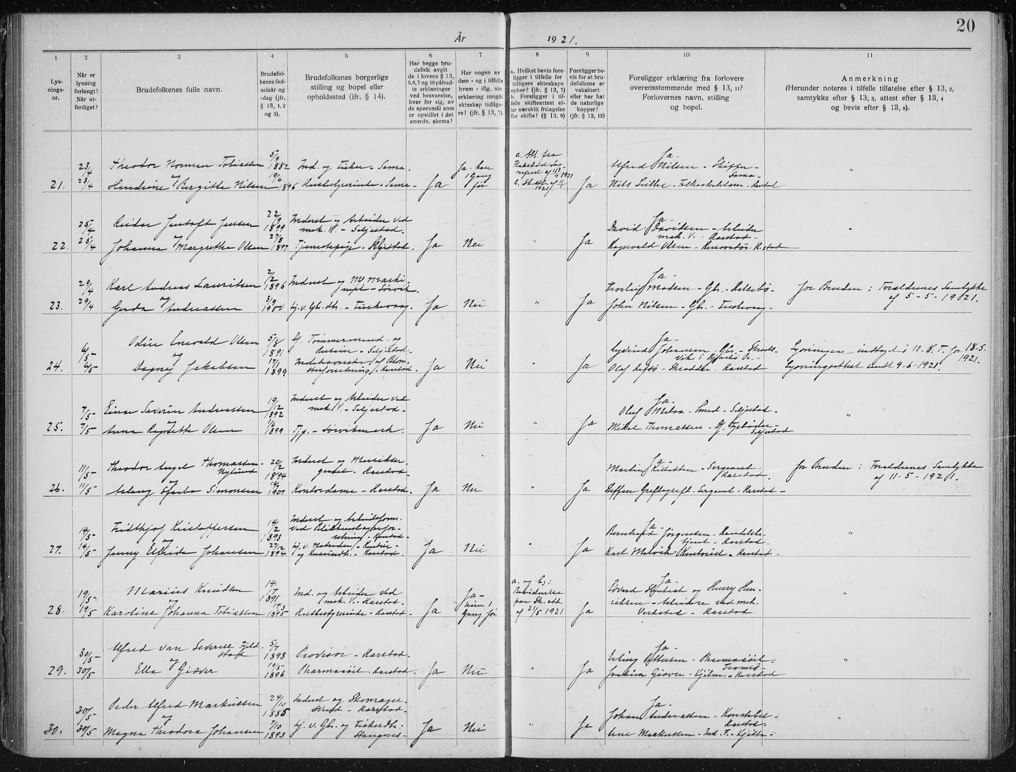 Trondenes sokneprestkontor, AV/SATØ-S-1319/I/Ib/L0099: Banns register no. 99, 1919-1930, p. 20