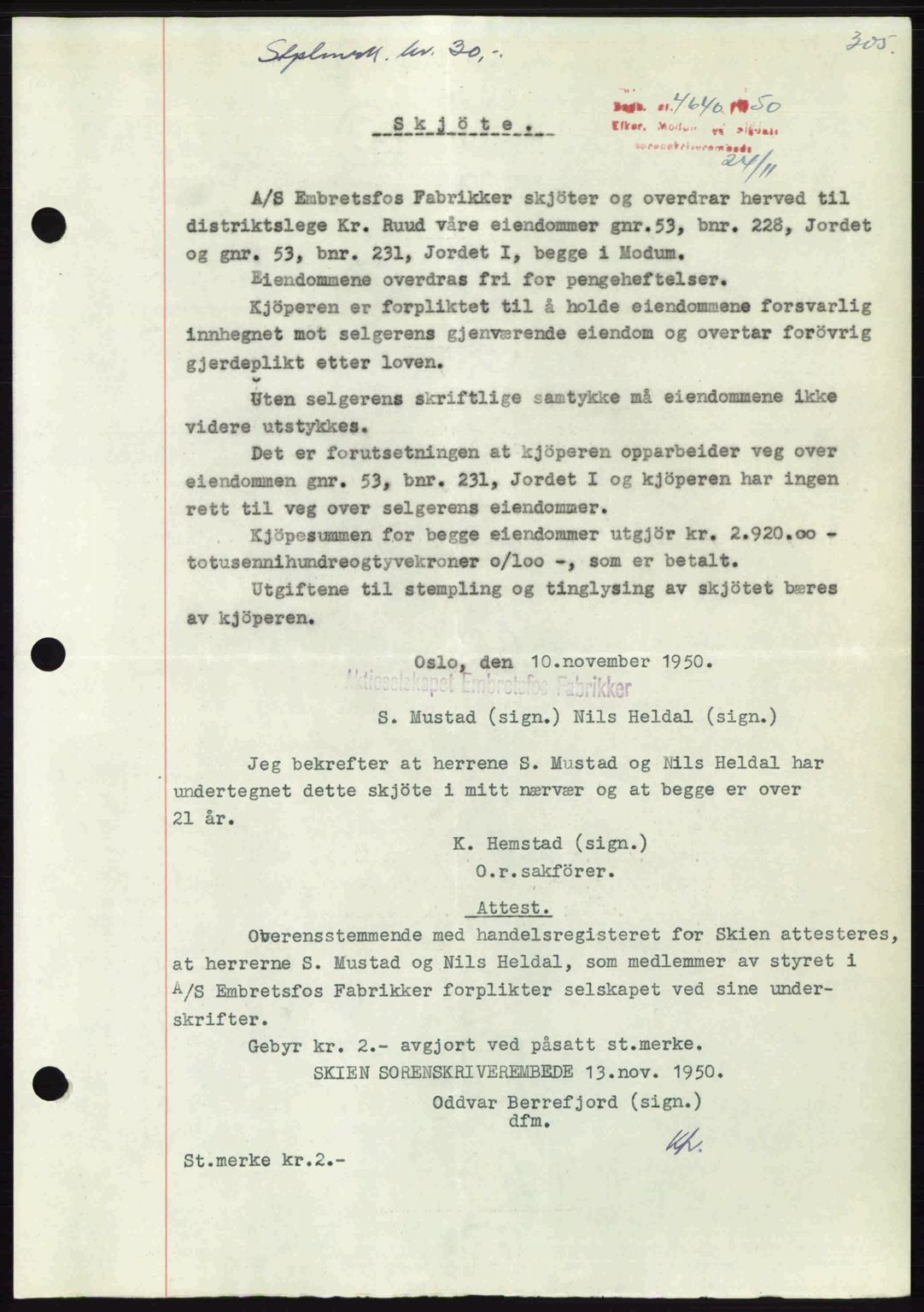 Eiker, Modum og Sigdal sorenskriveri, AV/SAKO-A-123/G/Ga/Gab/L0069: Mortgage book no. A39/14, 1950-1950, Diary no: : 4640/1950