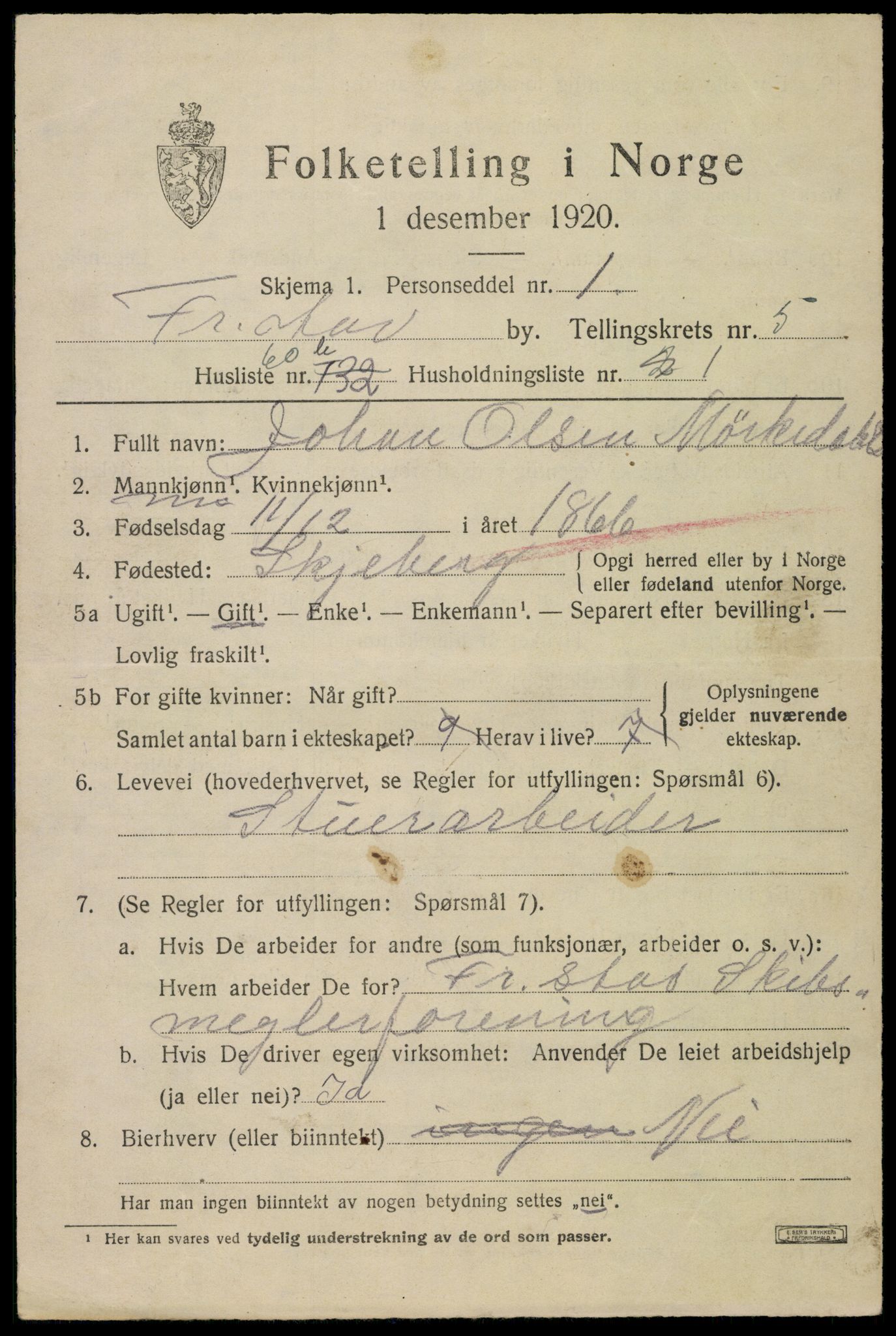 SAO, 1920 census for Fredrikstad, 1920, p. 19619